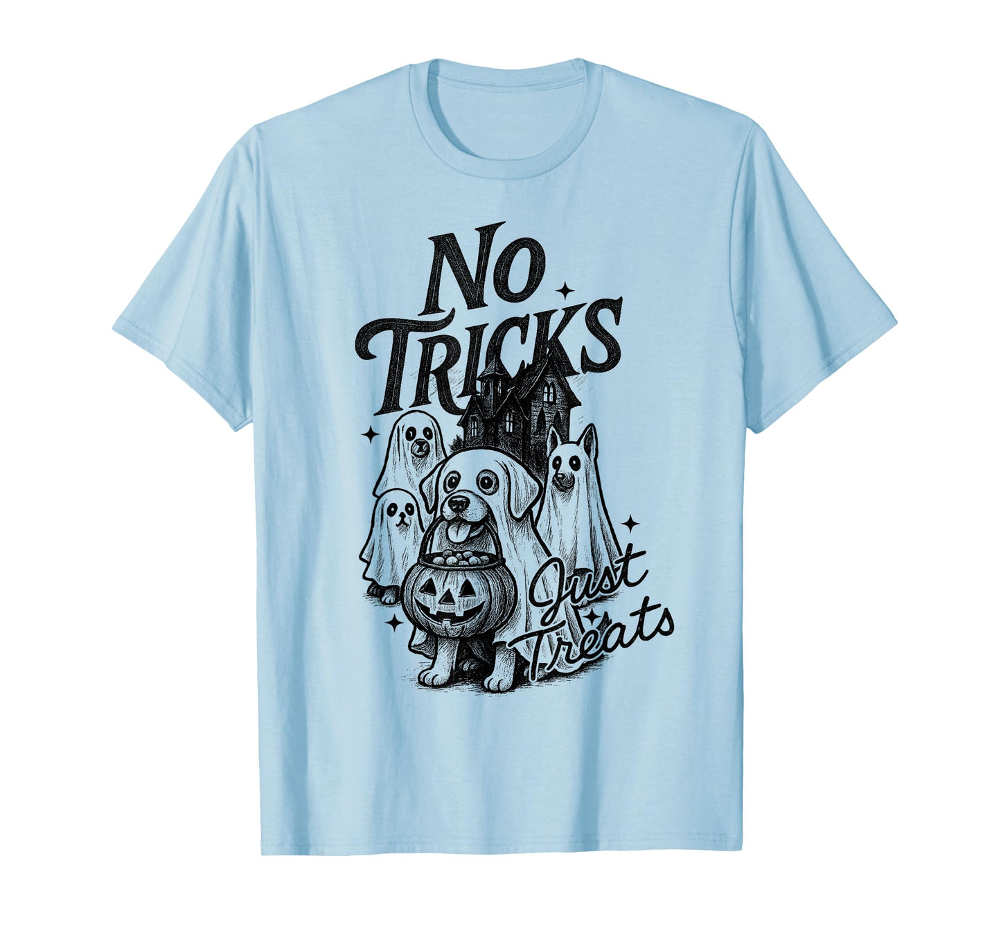 Happy Halloween No Tricks Just Treats Cute Ghost Dogs Spooky T-Shirt