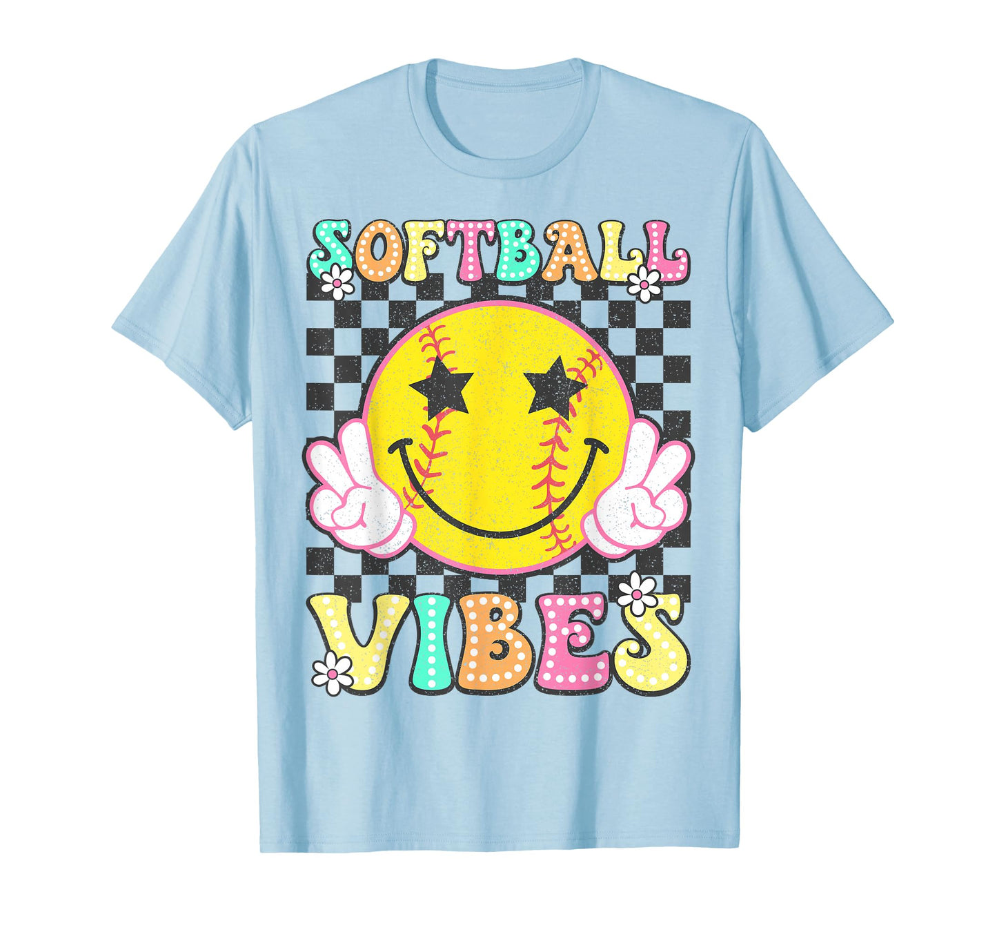 Softball Vibes Softball Retro Groovy Game Day Girls Women T-Shirt