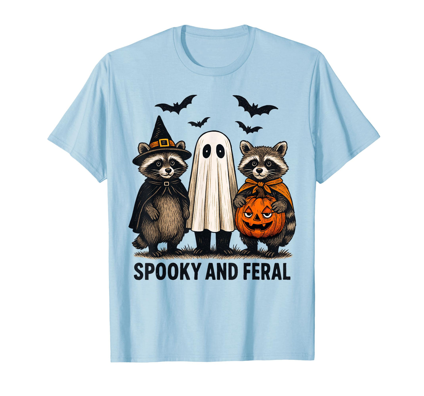 Spooky and Feral Halloween Cute Ghost Raccoon Trick Or Treat T-Shirt