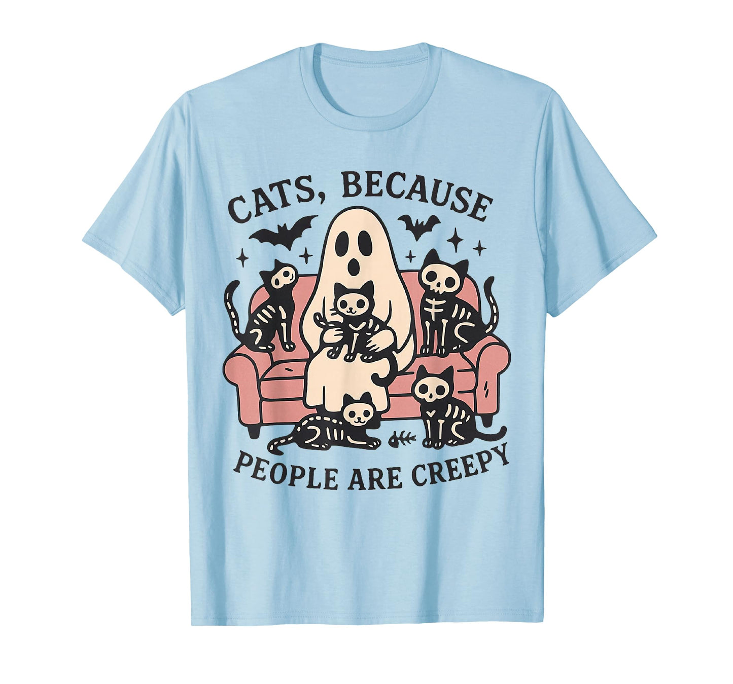 Cats Because People are Creepy Ghost Halloween Cat Mom T-Shirt