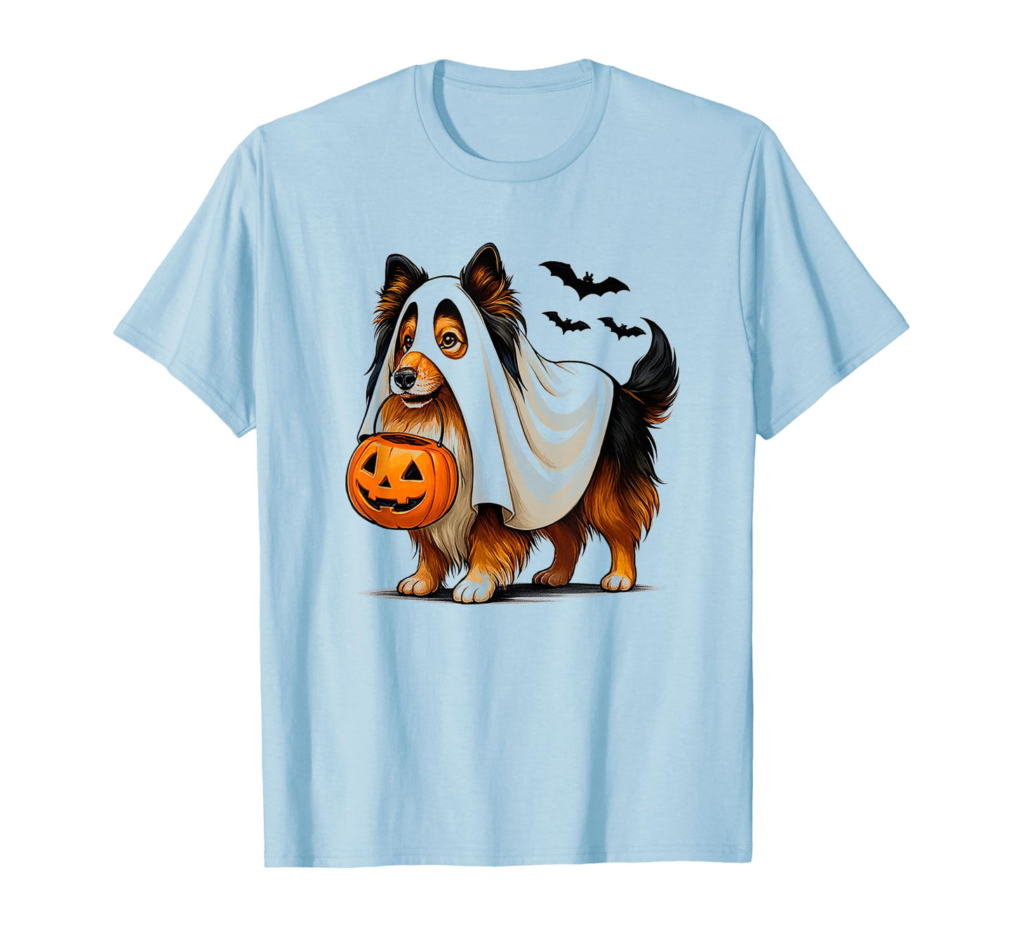 Funny Sheltie Ghost Halloween Shetland Sheepdog JackoLantern T-Shirt