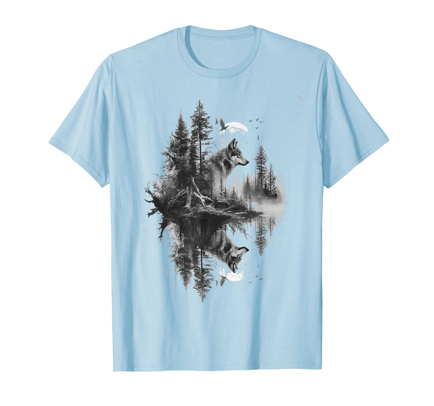Wolf in front of moon and trees wolves wild animal T-Shirt