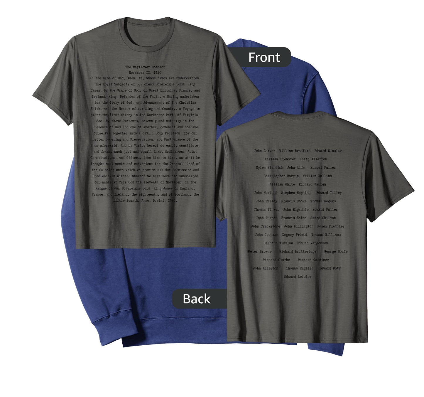 Mayflower Compact Signatures Thanksgiving Holiday History T-Shirt