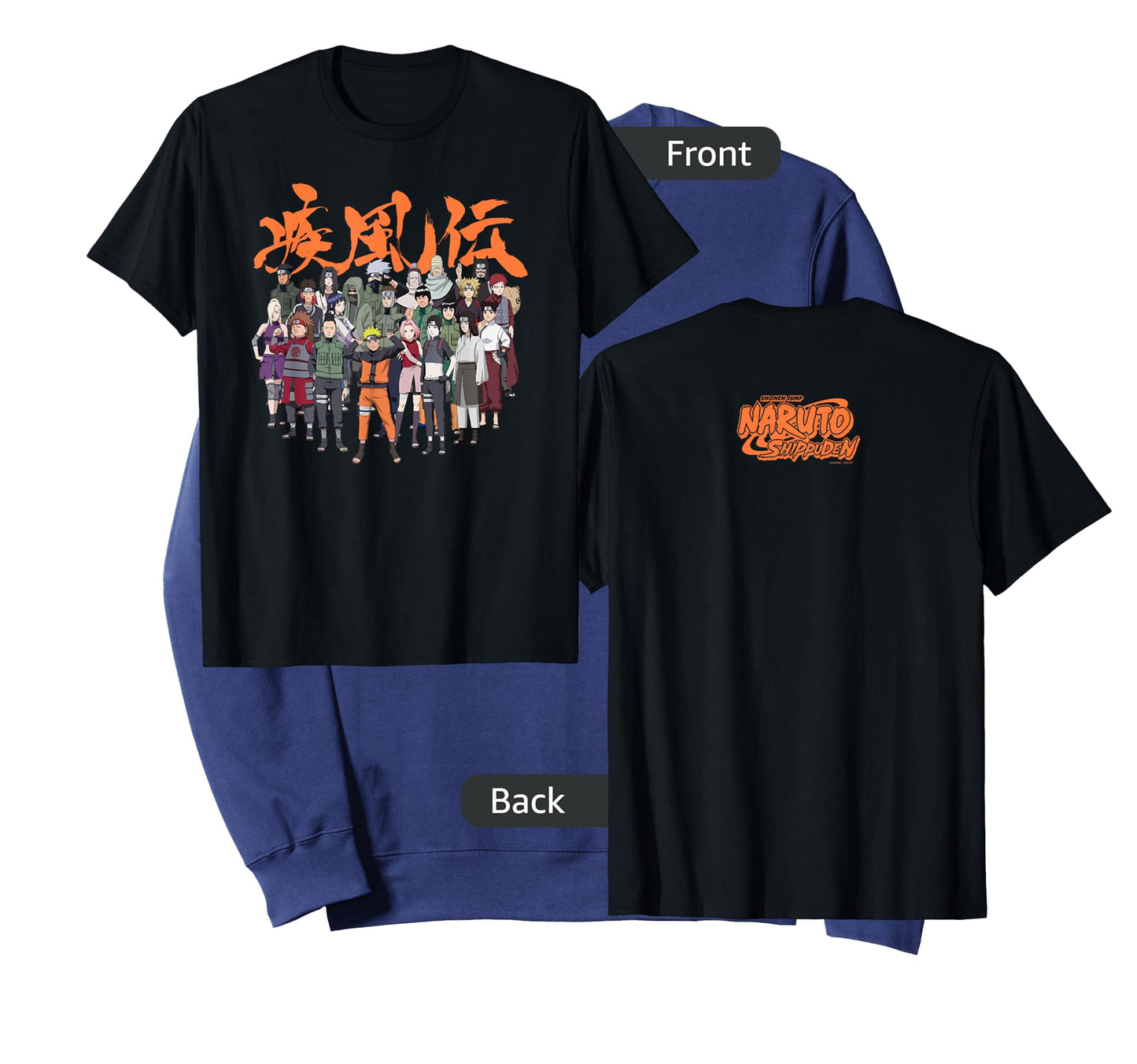 Naruto Shippuden Cast Group with Logo Front and Back Anime T-Shirt