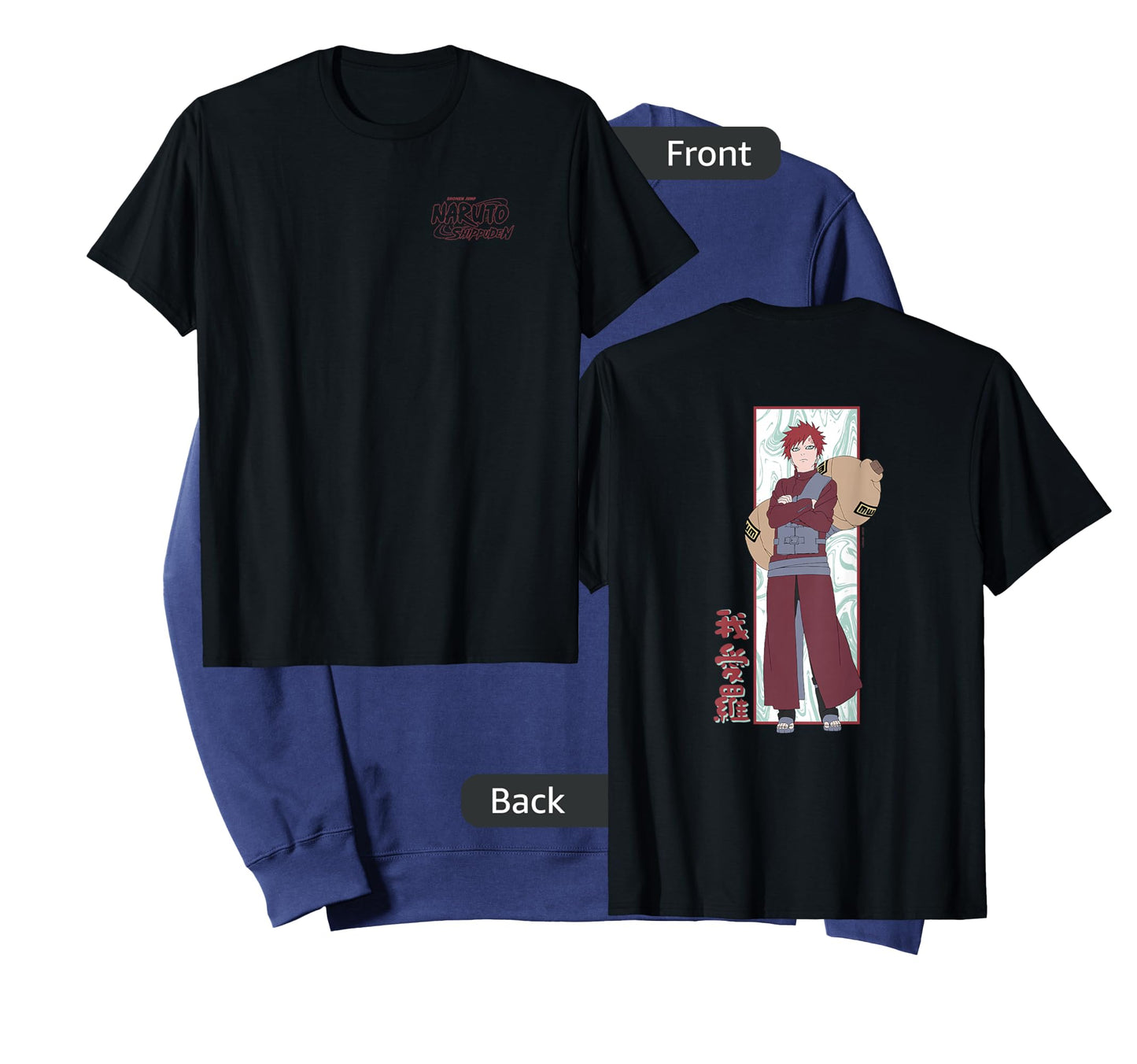 Naruto Shippuden Gaara Marble Background Front Back Anime T-Shirt
