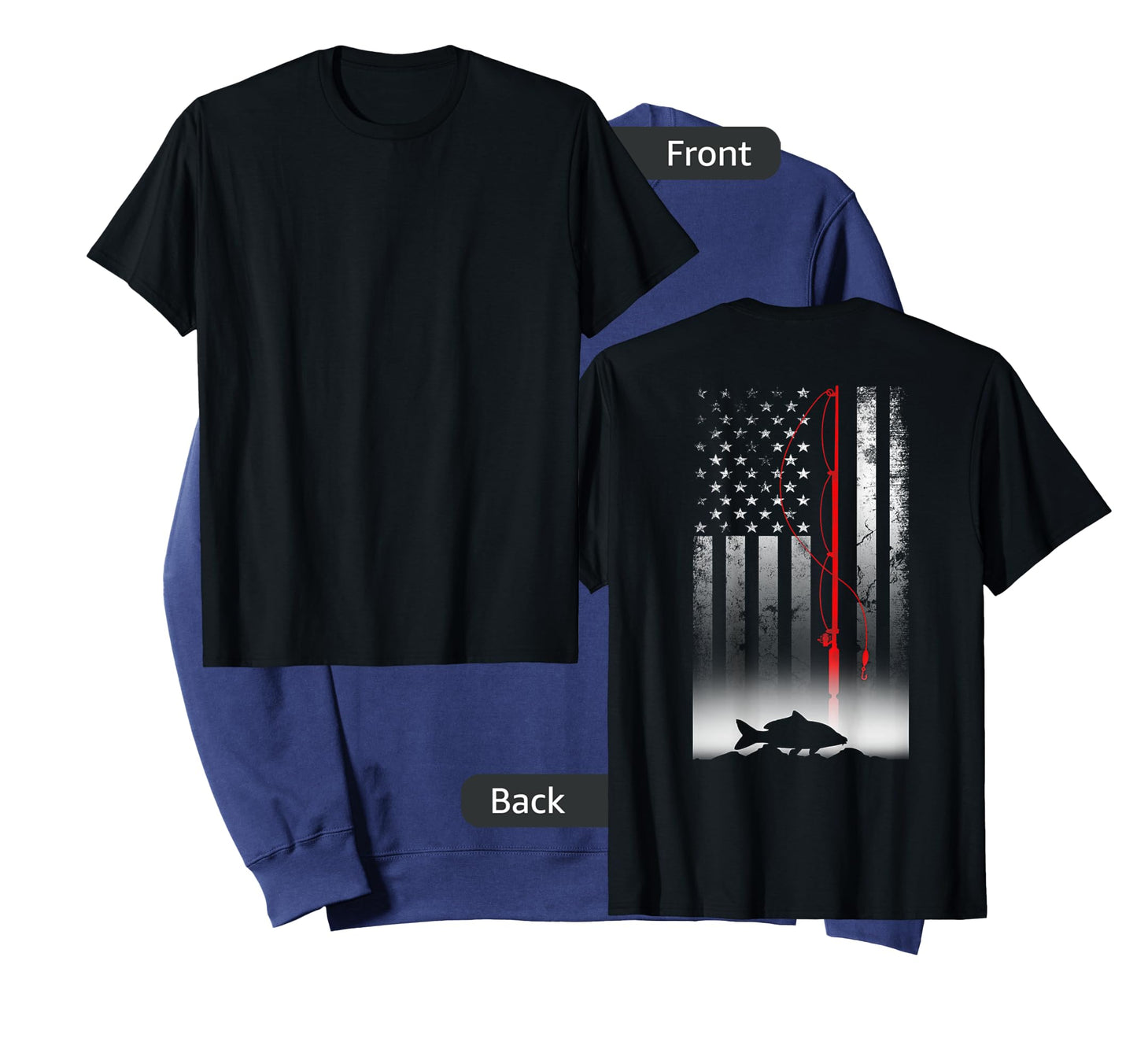 Fishing Pole American Flag Gift for Patriotic Fisherman T-Shirt Small
