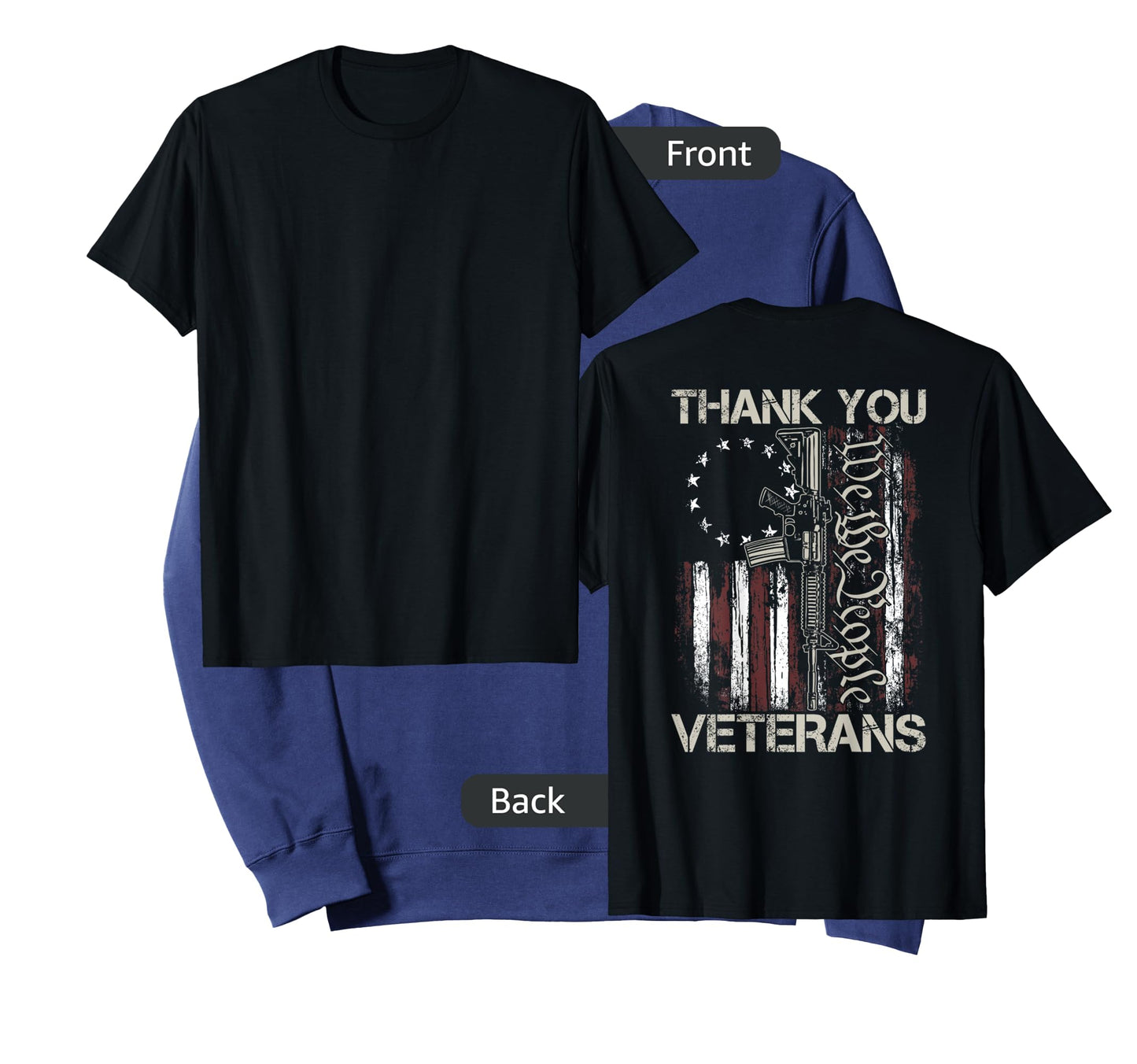 USA Veteran Gun American Flag Thank You Veterans (on back) Women Men T-Shirt