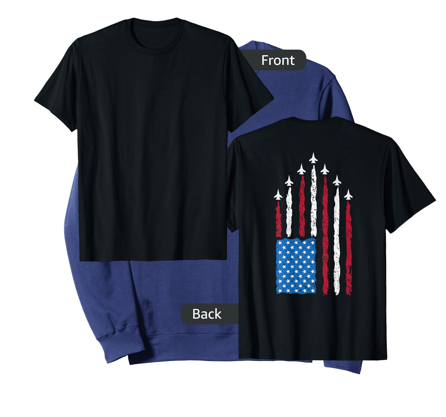 On Back Patriotic USA Flag Fighter Jets Military 4th of July T-Shirt