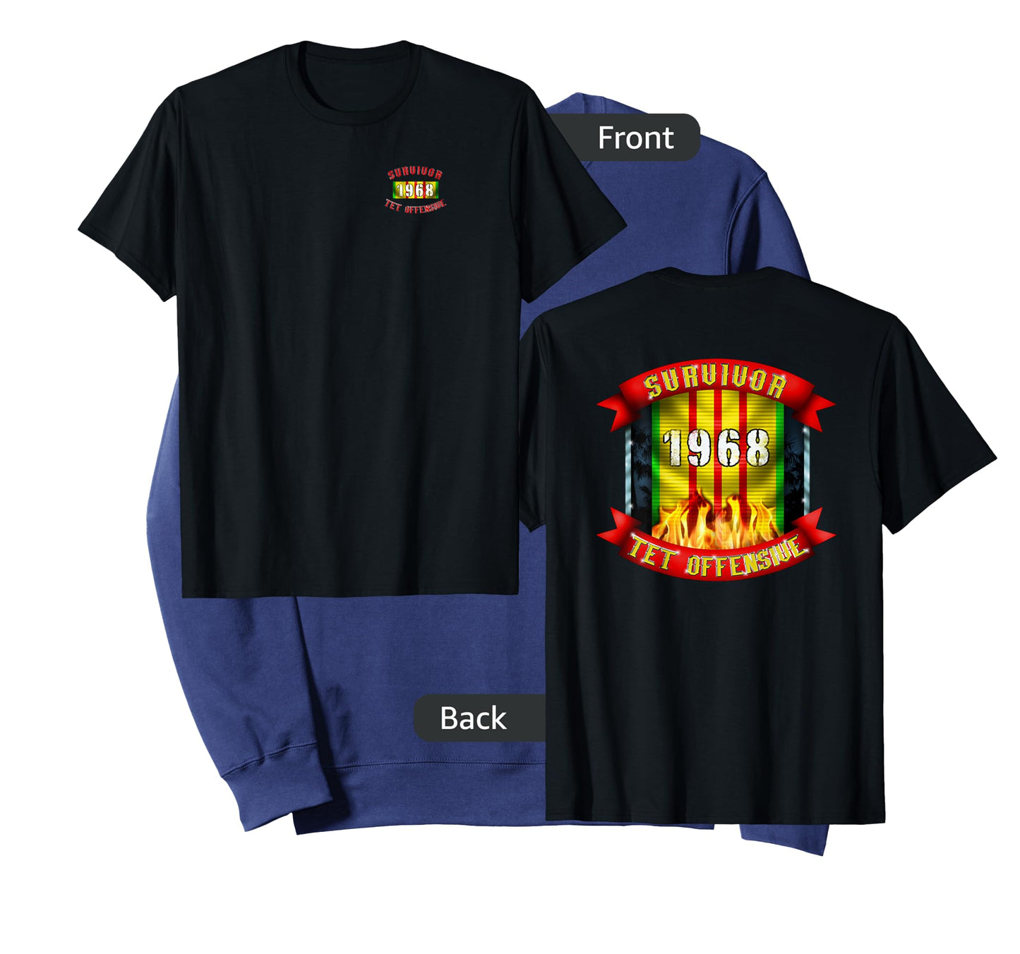 Patriot Issue 1968 TET Offensive Survivor Unisex-Adults Black Classic Fit Short Sleeve Collarless Crew Neck T-Shirt