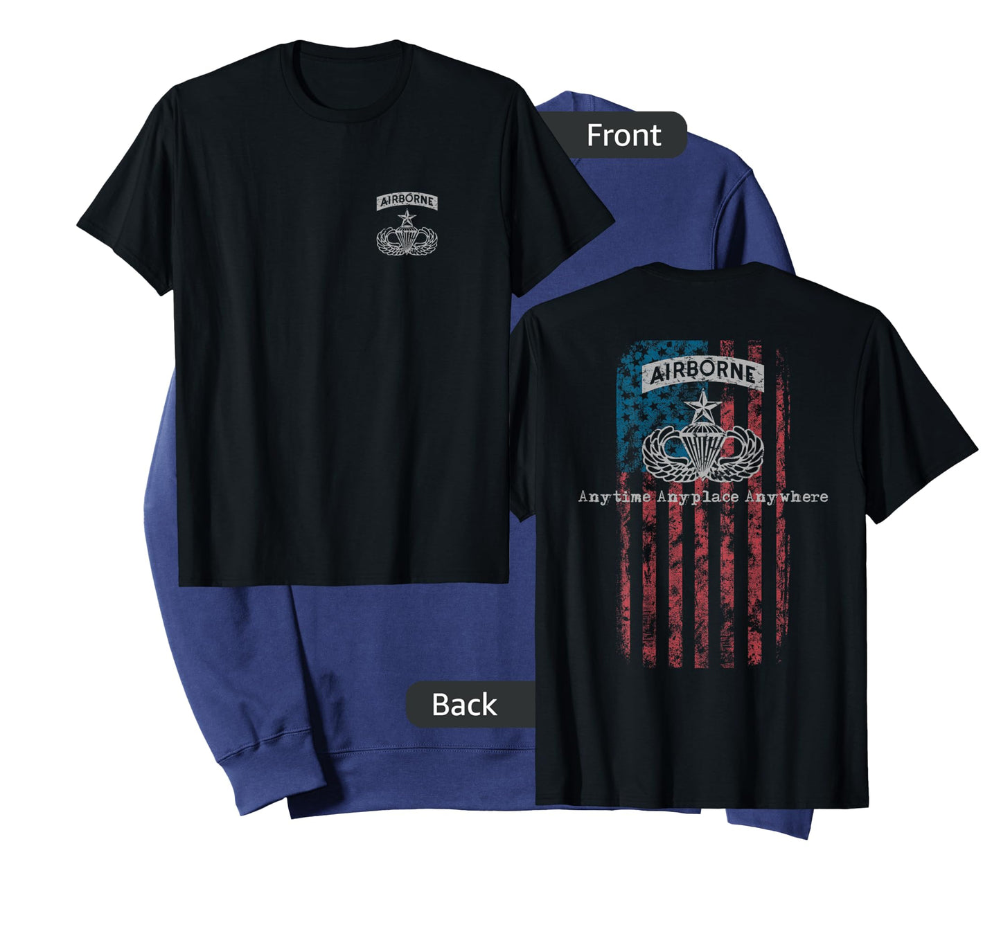 Gray Airborne Senior Parachutist Badge with Flag T-Shirt