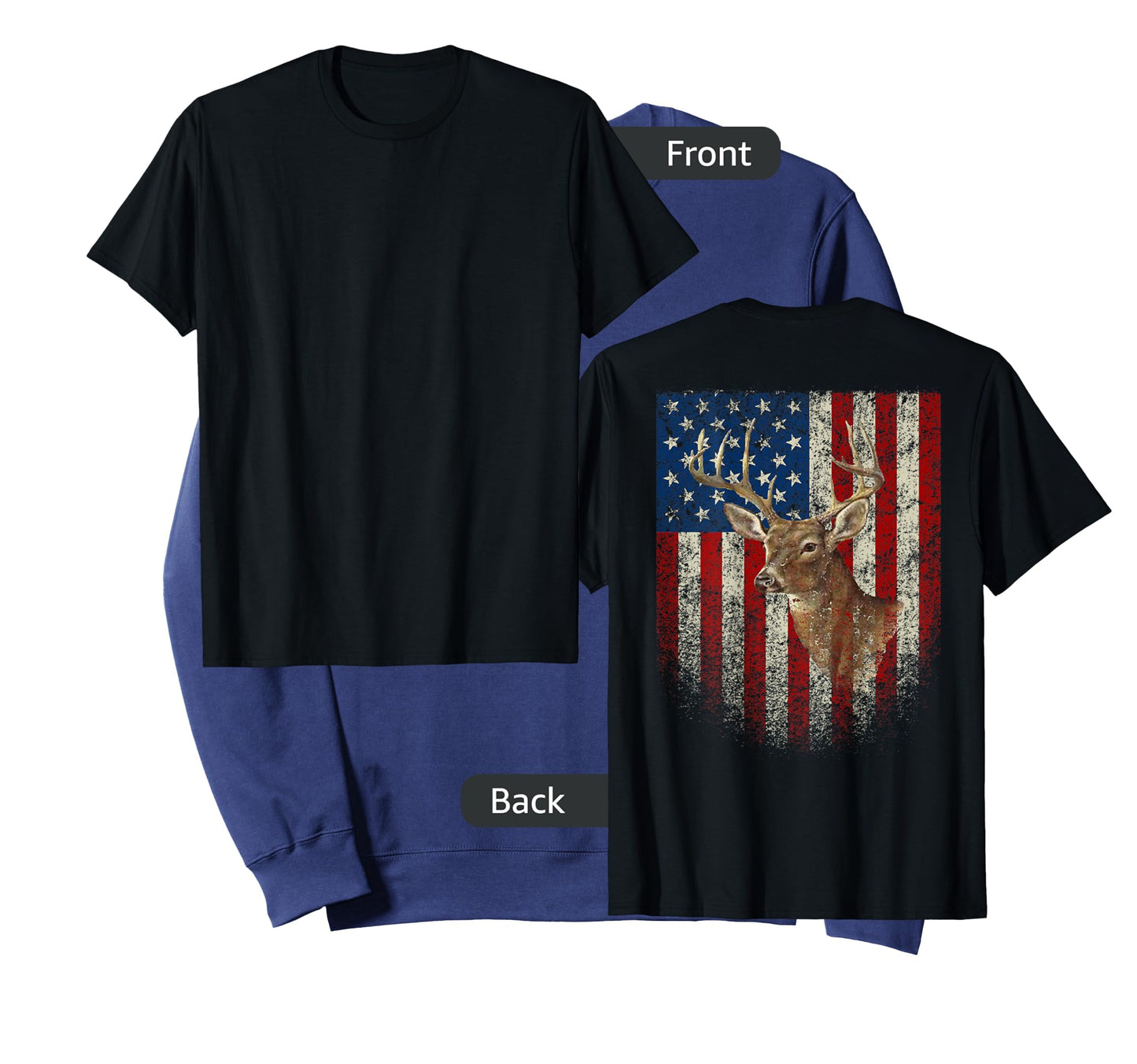 American Flag (Print on The Back) Deer Antlers Hunting T-Shirt