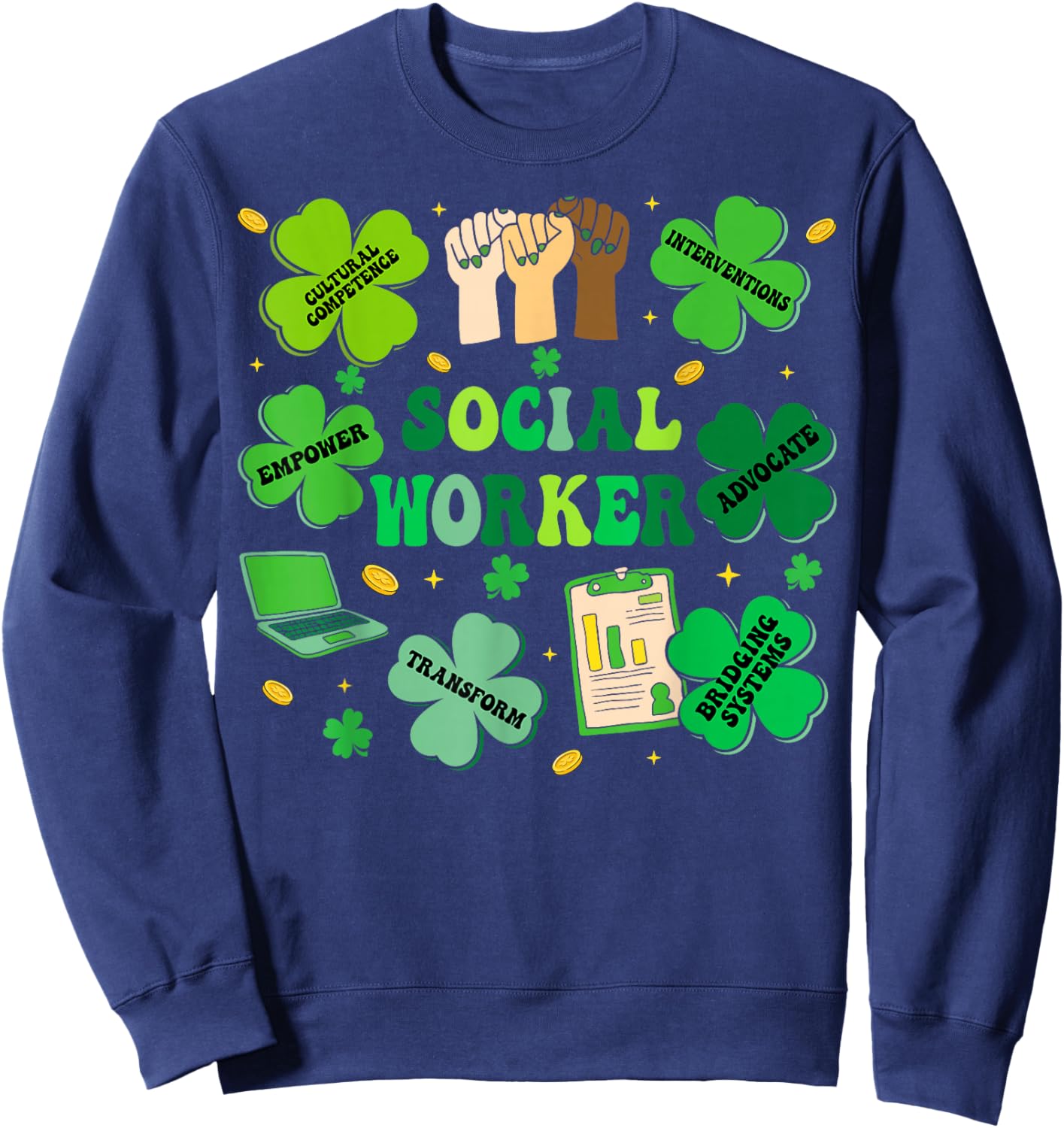 Social Worker Shamrock St Patricks Day Social Work T-Shirt - Sweatshirt | Navy