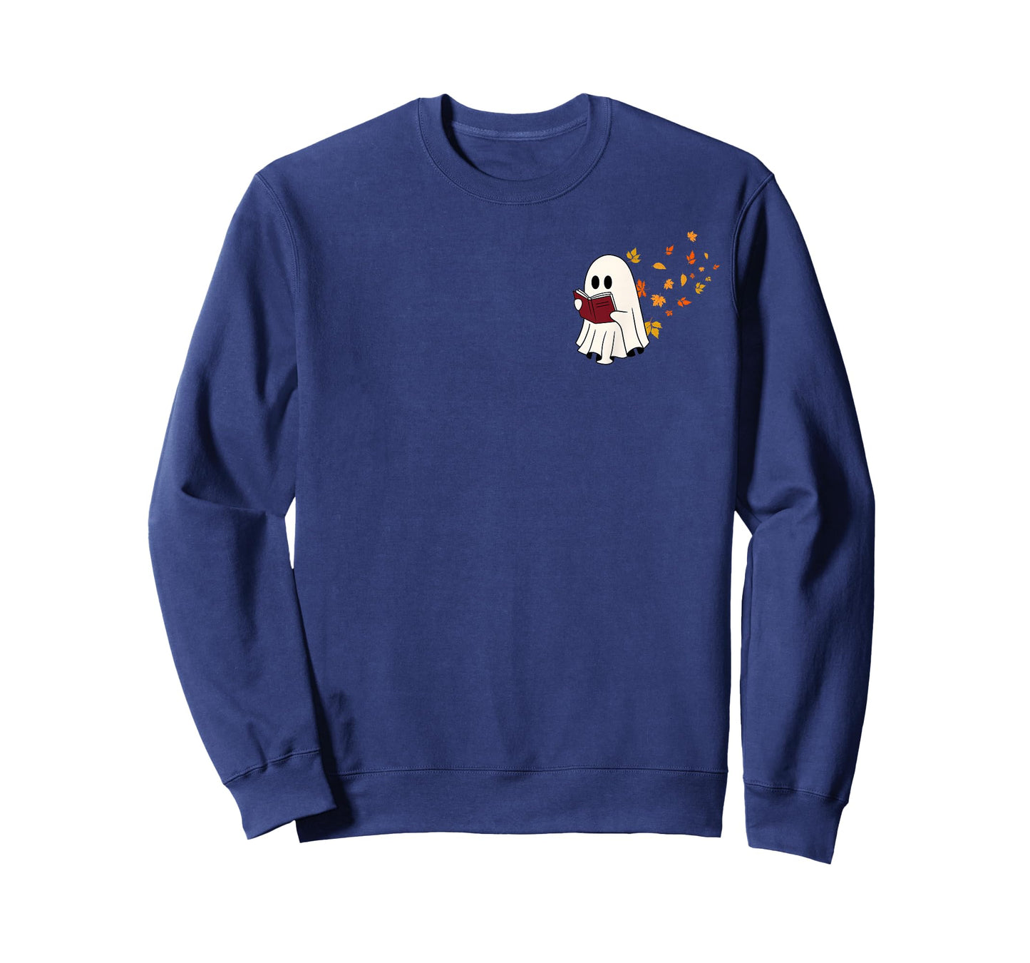 Cute Little Ghost Reading Book Under Fall Leaves Women Men T-Shirt
