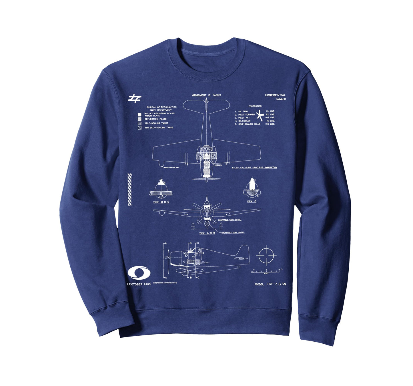 Grumman F6F-3 Hellcat Fighter Aircraft Armor Tanks Blueprint T-Shirt