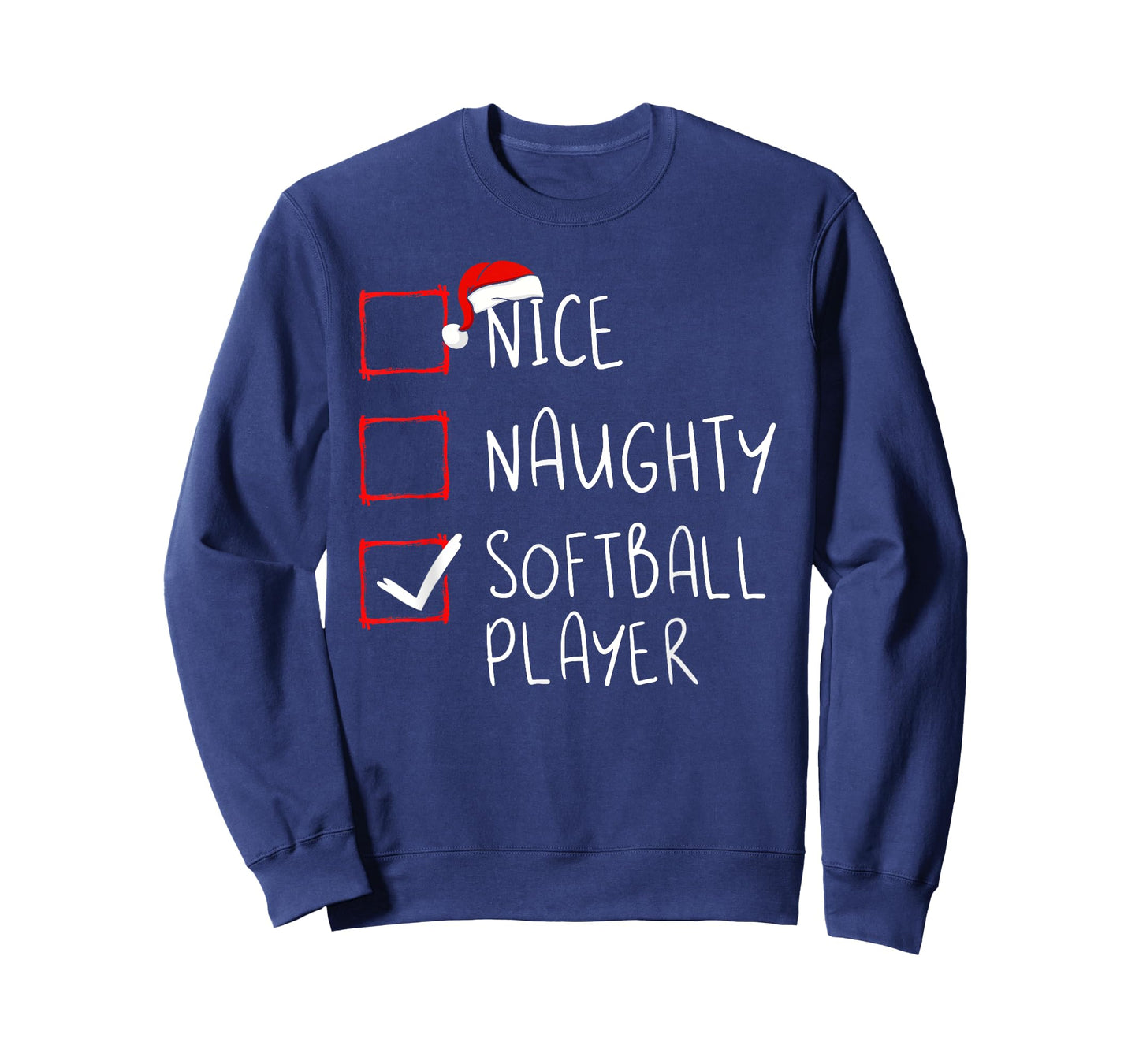 Nice Naughty Softball Player Christmas List Santa Claus T-Shirt