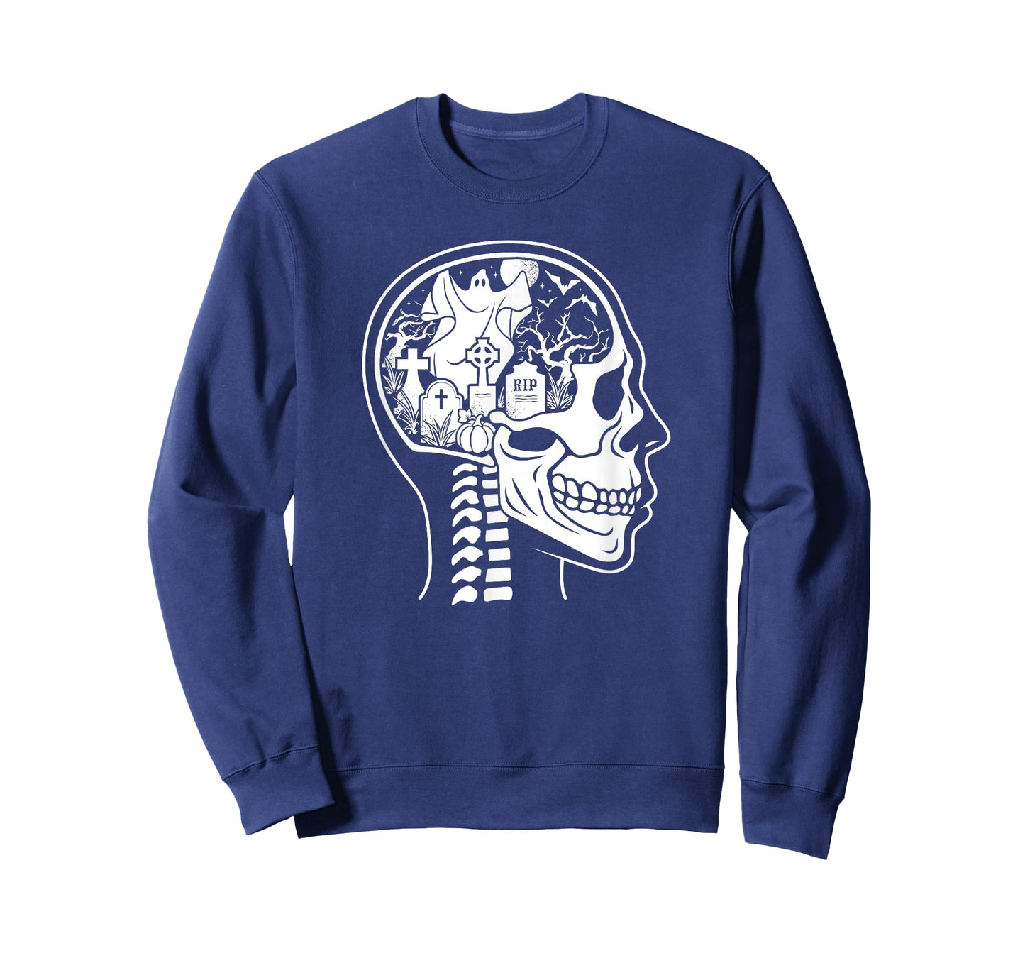 Thinking About Halloween All The Time Ghost Graveyard Skull T-Shirt