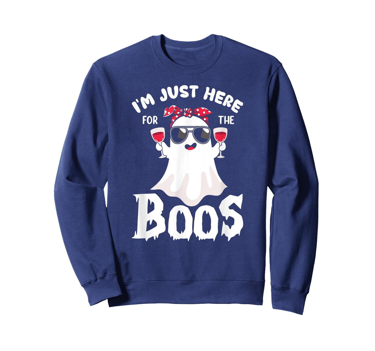 Funny Halloween, Just Here for the Boos, Ghost Drinking Wine T-Shirt