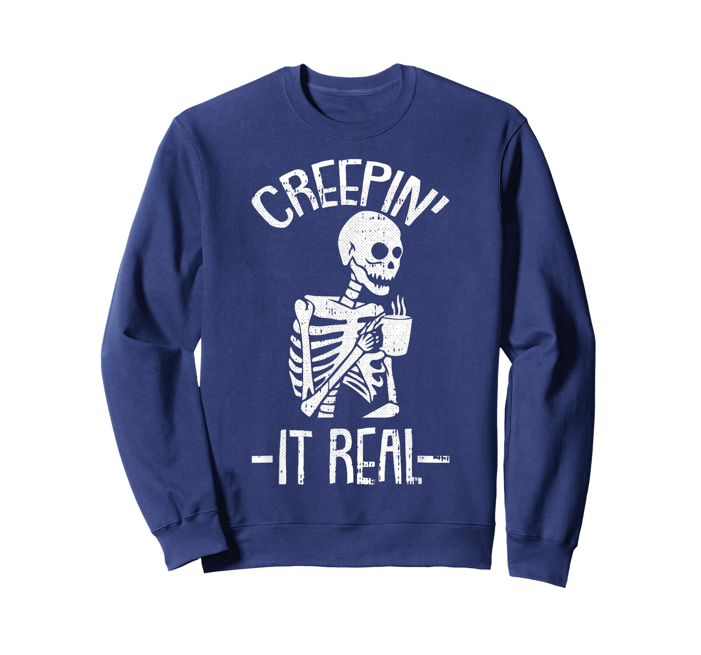 Creepin It Real Lazy Halloween Costume Funny Skeleton Skull T-Shirt