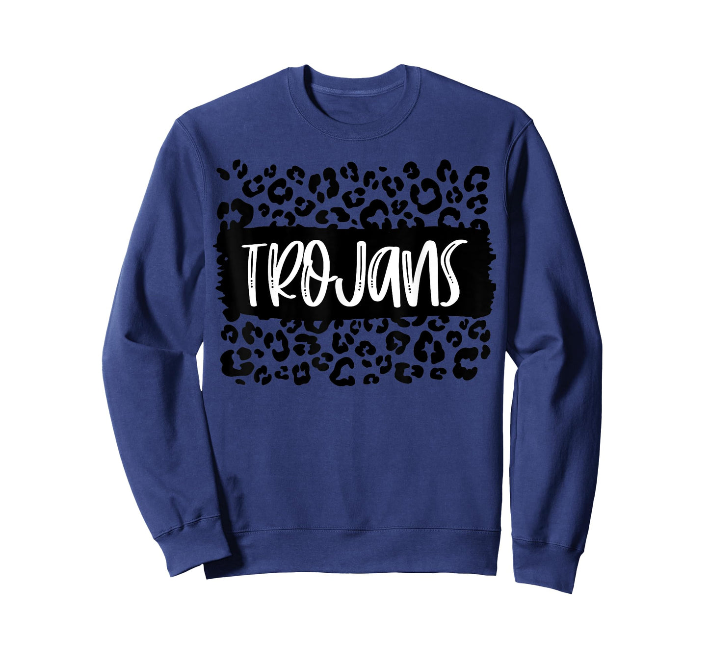 Trojans Team Mascot School Spirit Game Night Leopard Print T-Shirt