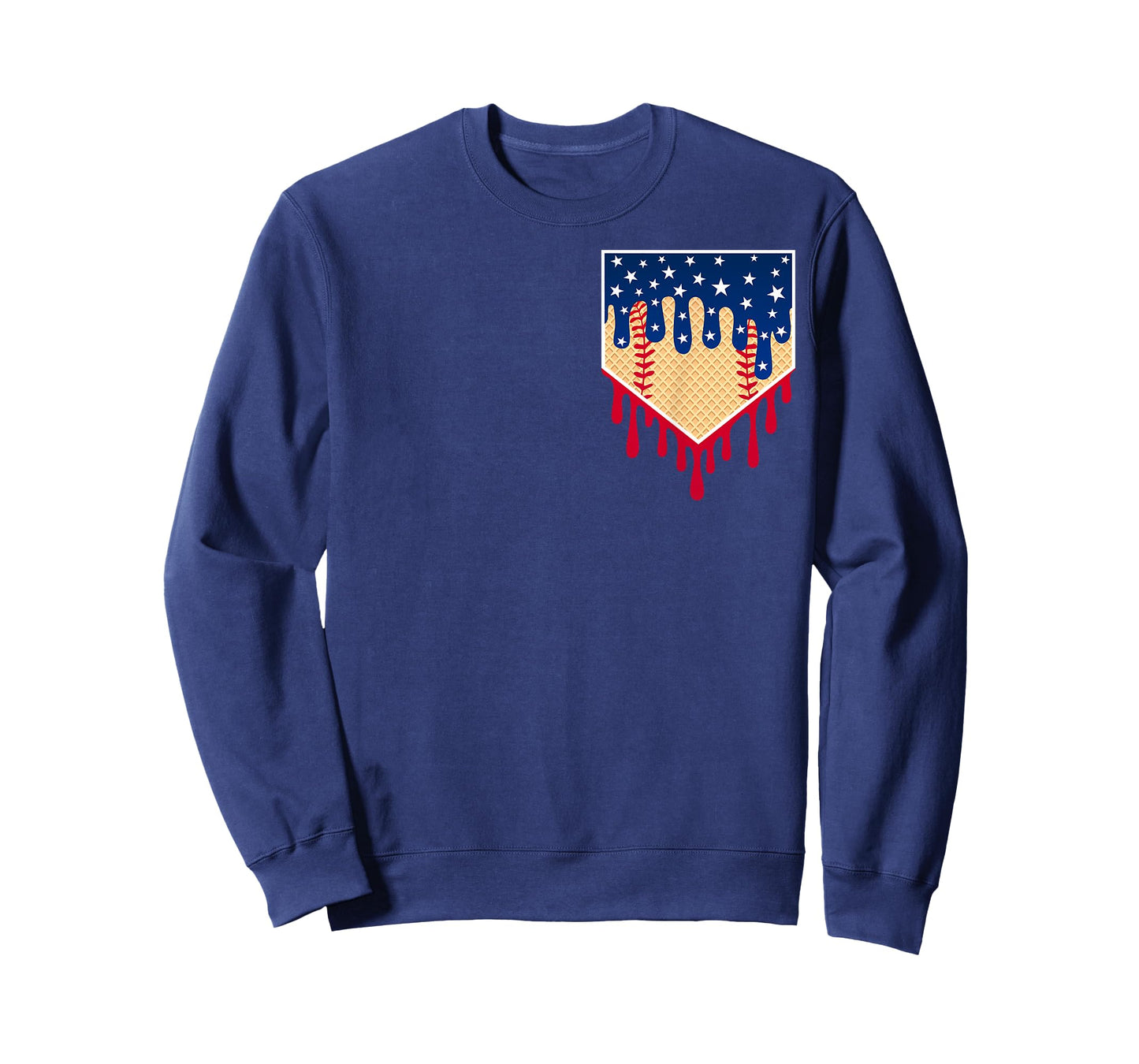 Baseball Ice Cream Drip 4th Of July Red Blue & White Drip T-Shirt