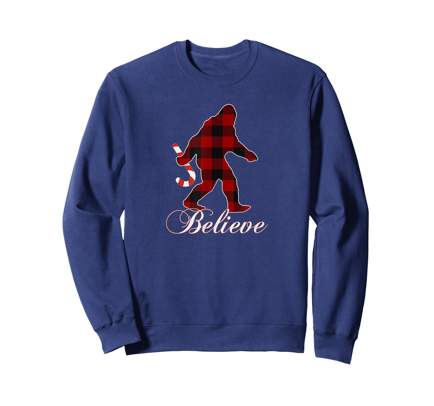 Bigfoot Buffalo Plaid Believe Candy Cane Christmas Pajamas T-Shirt