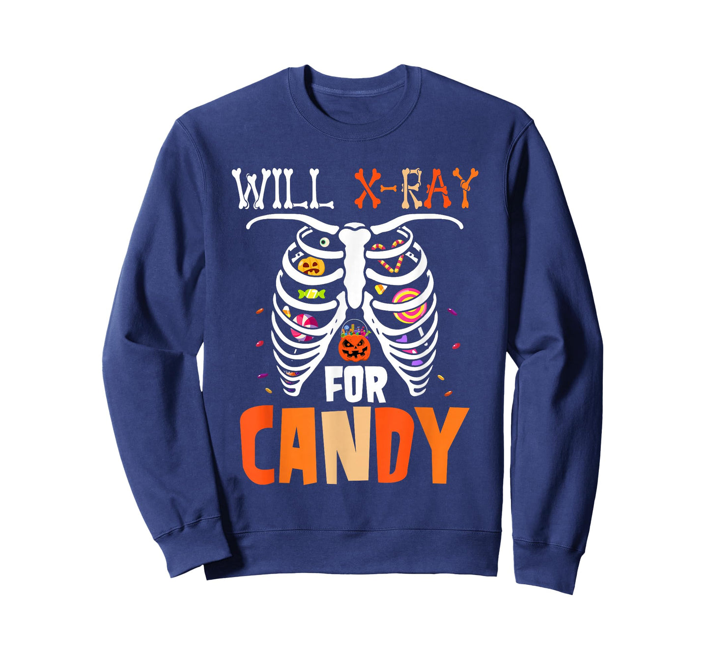 Will X-Ray for Candy Halloween Candy in Skeleton Rib Cage T-Shirt