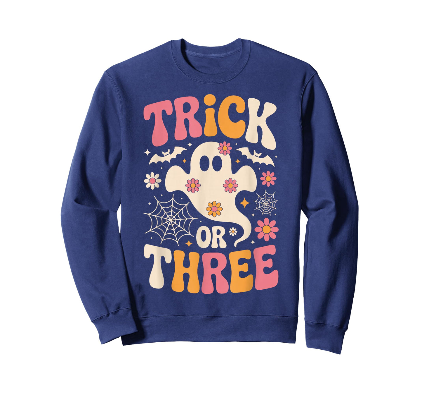 Trick Or Three 3 Years Old Birthday Groovy Ghost Halloween T-Shirt