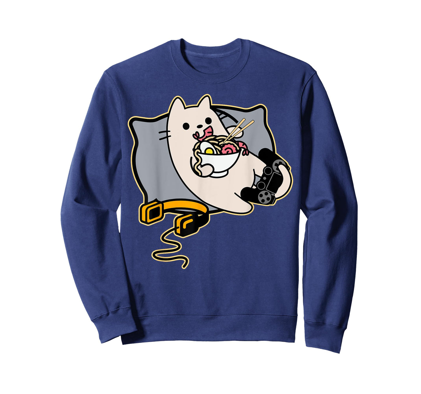 Nerdy Ramen Eating Gamer Cat Game Paused T-Shirt