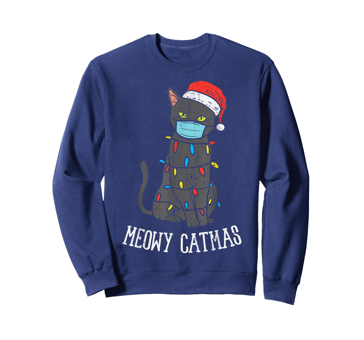Santa Black Cat Mask Meowy Catmas Christmas Quarantine Gift T-Shirt
