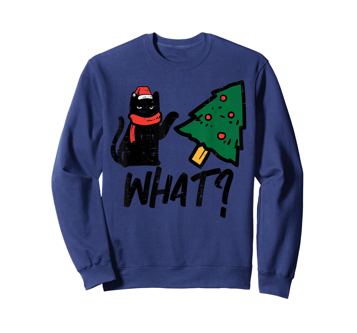 Black Cat Tipping Christmas Tree What Funny Men Women Kids T-Shirt