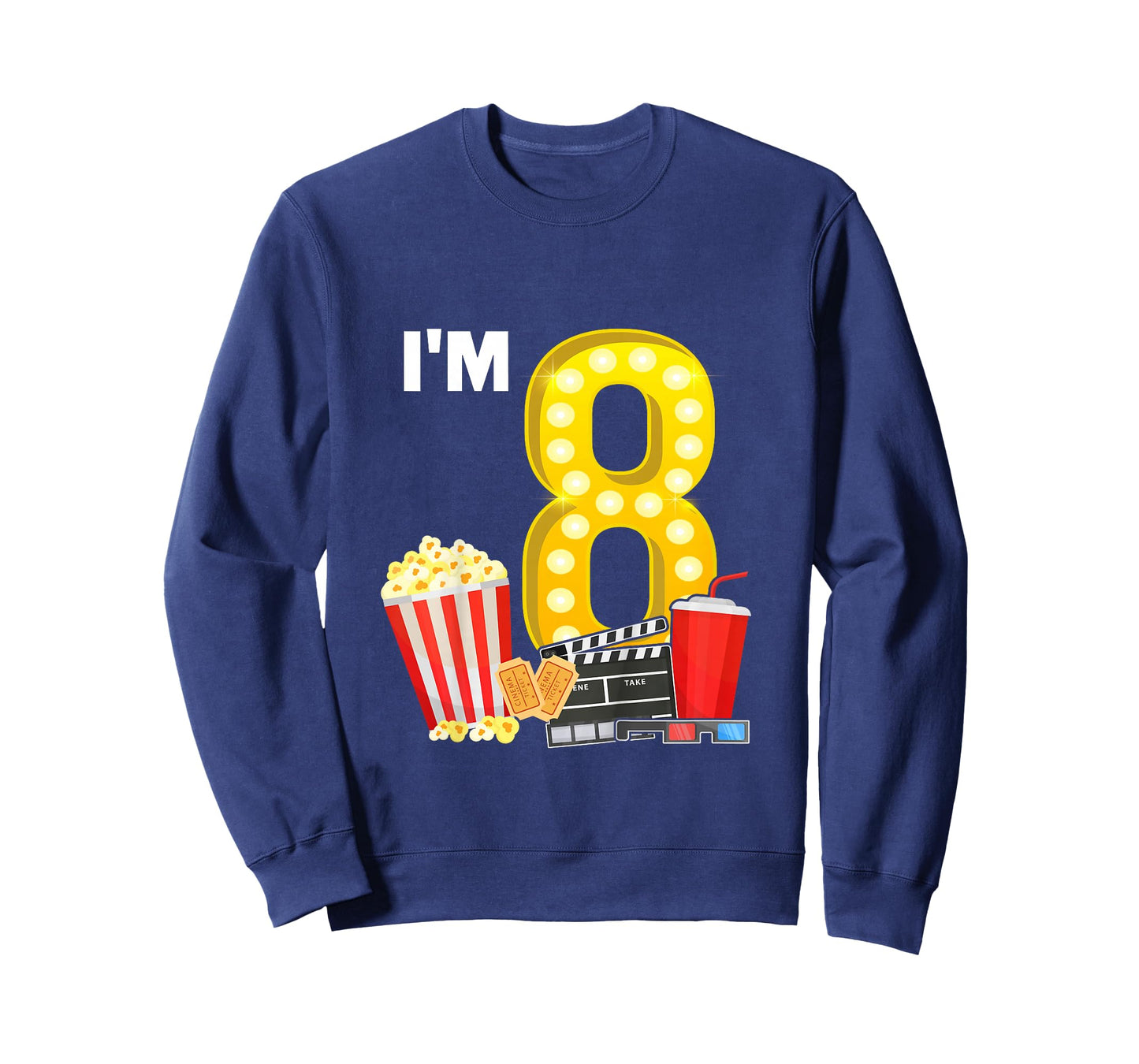 8th Birthday Movie Night Popcorn 8 Years Old Cinema T-Shirt