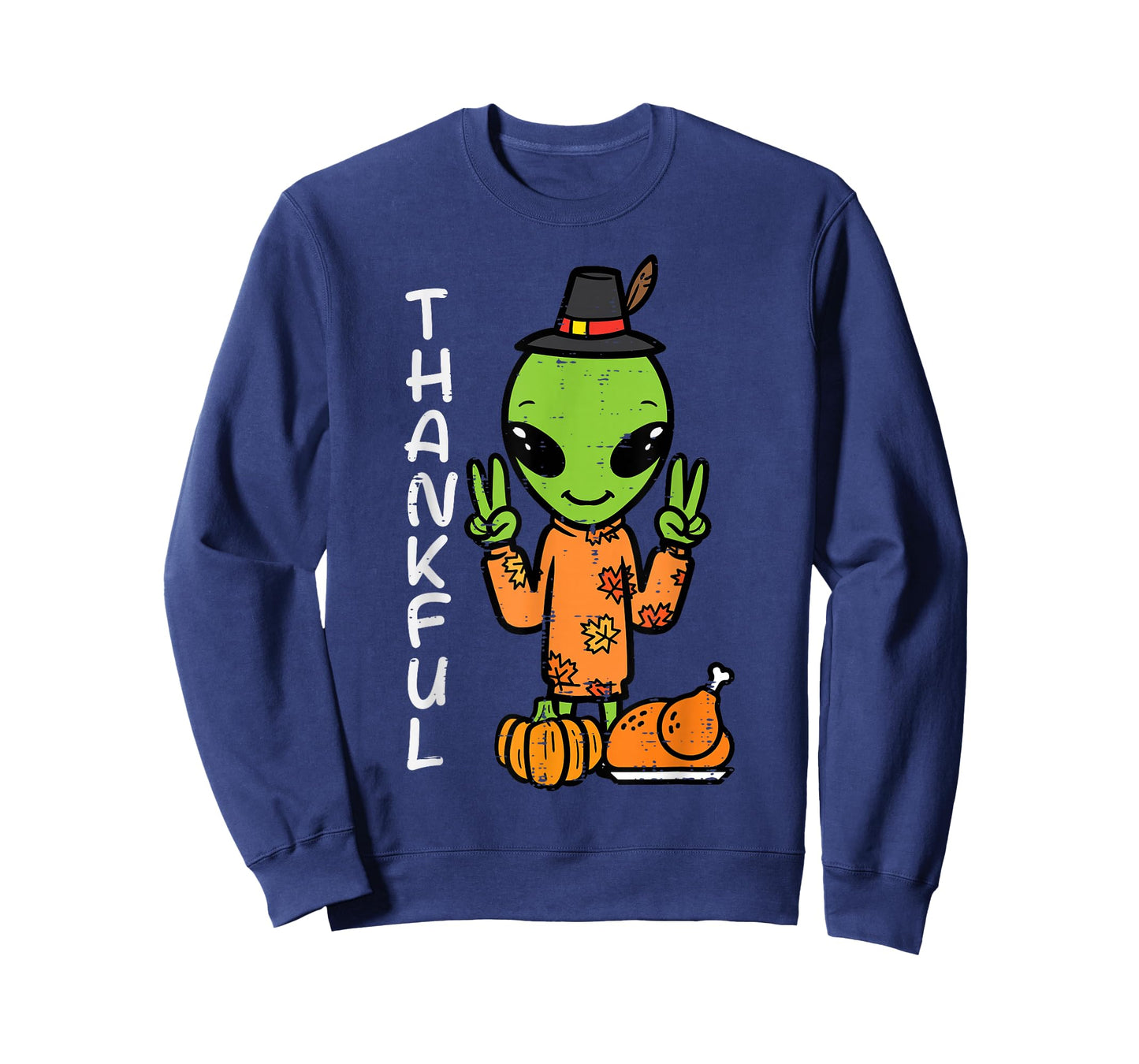 Thanksgiving Alien Peace Thankful Fall Space Kids Men Women T-Shirt
