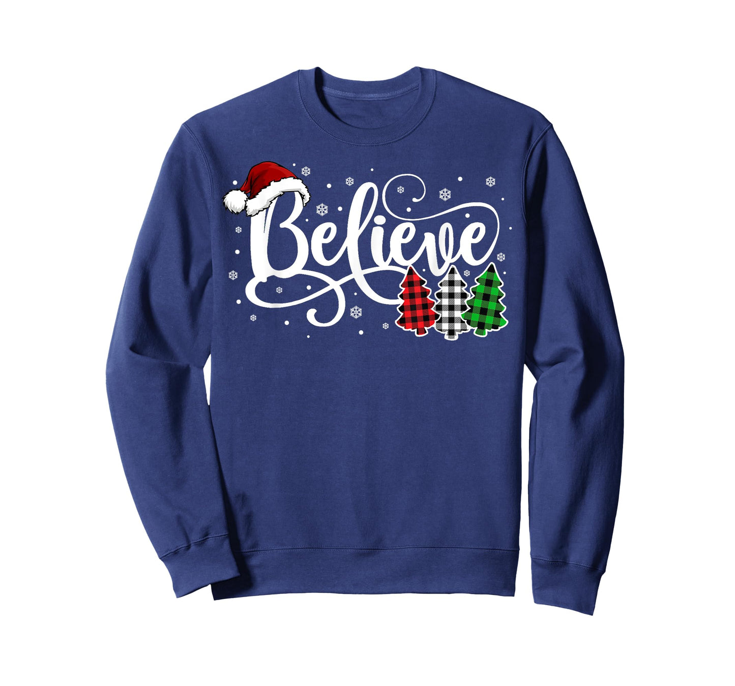 Christmas Believe Santa Claus Xmas Tree Family Buffalo Plaid T-Shirt