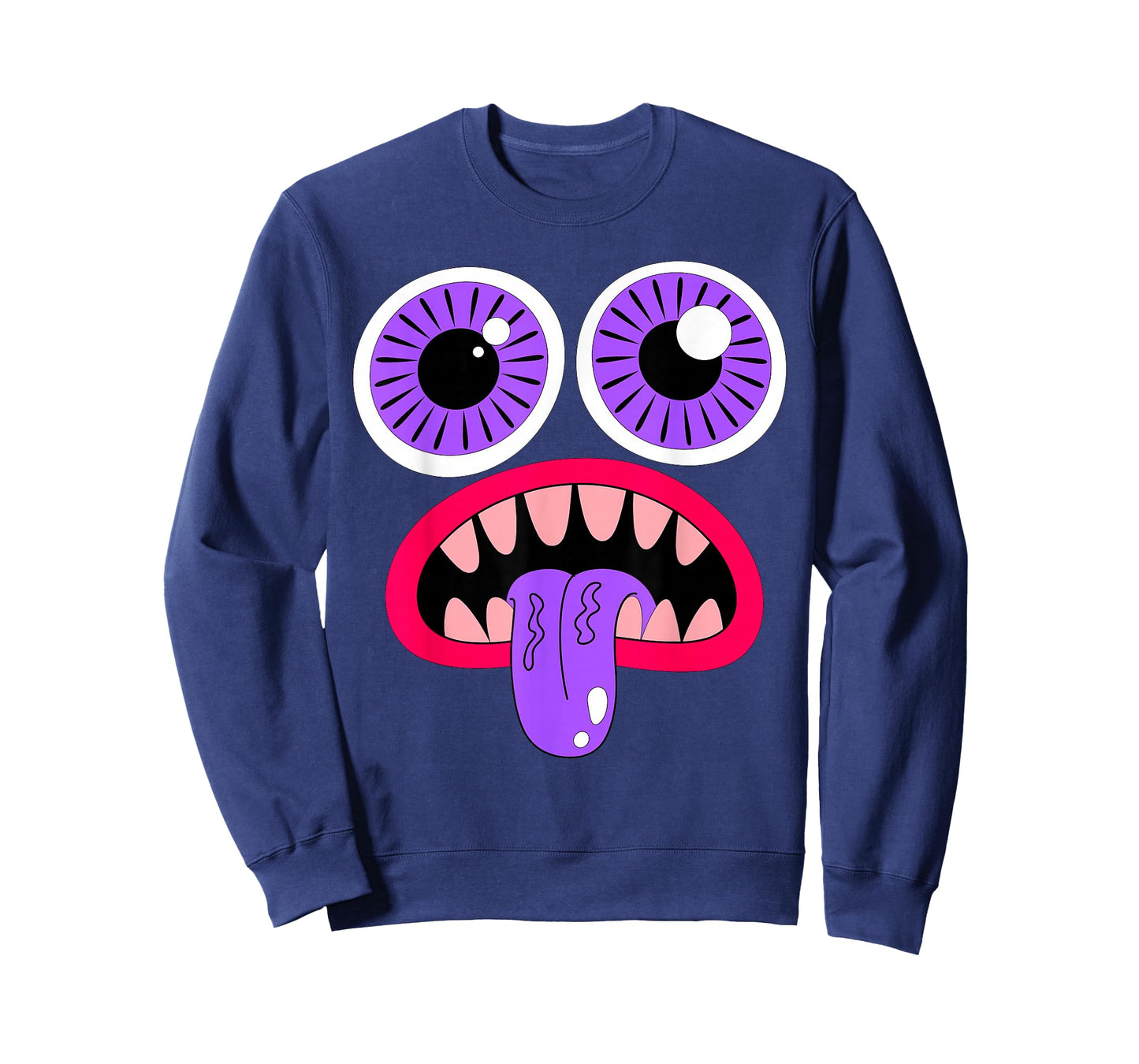 Monster Face Big Purple Eyes Sharp Teeth Tongue Halloween T-Shirt