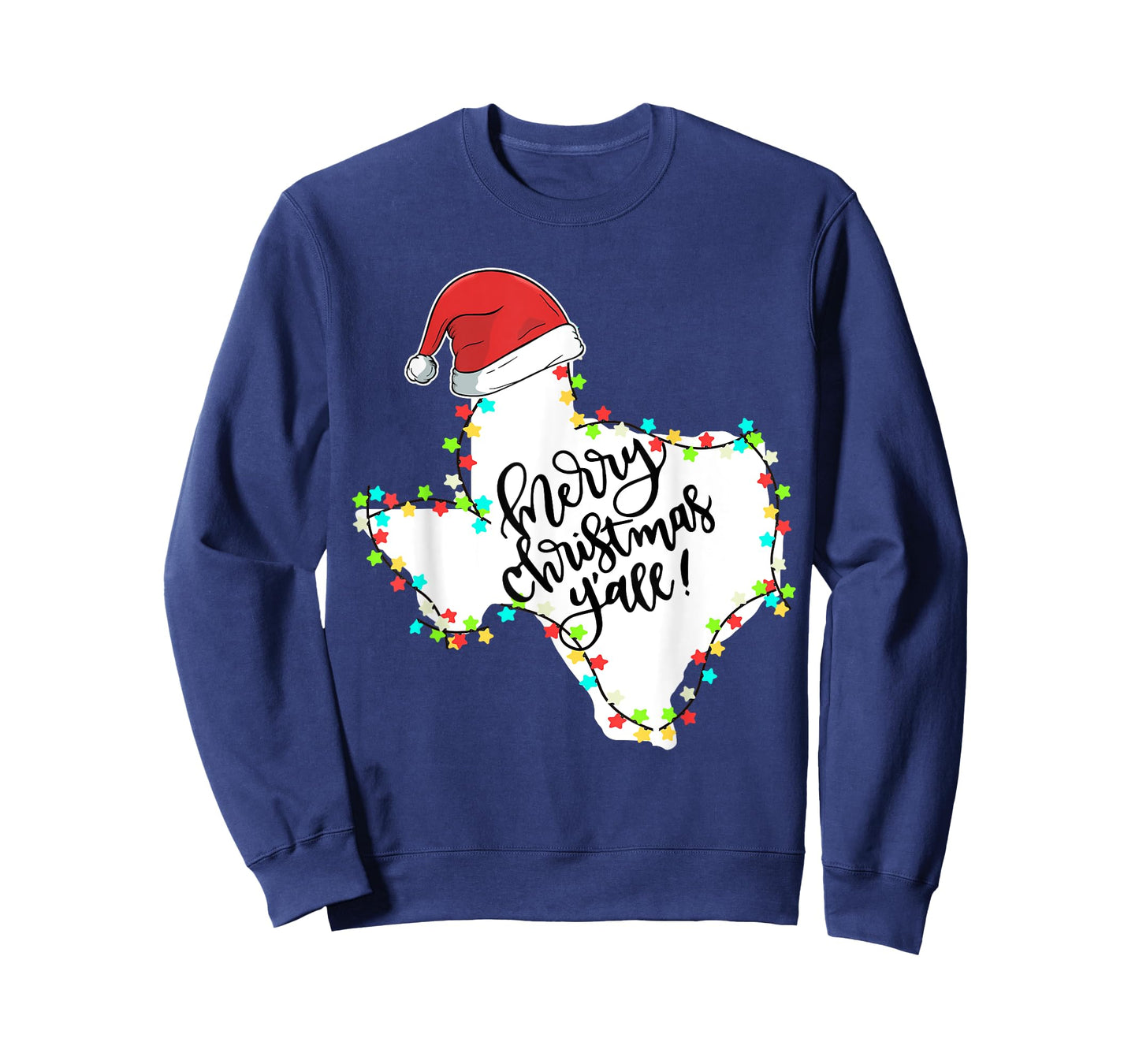 Texas Merry Christmas Y'all State Santa Hat & Lights T Shirt T-Shirt