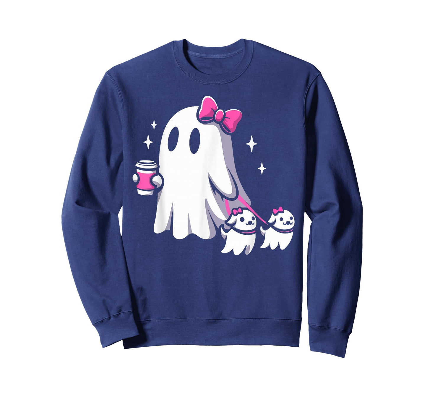 Halloween Cute Ghost Walking Dog Spooky Pink Coquette Ghost T-Shirt