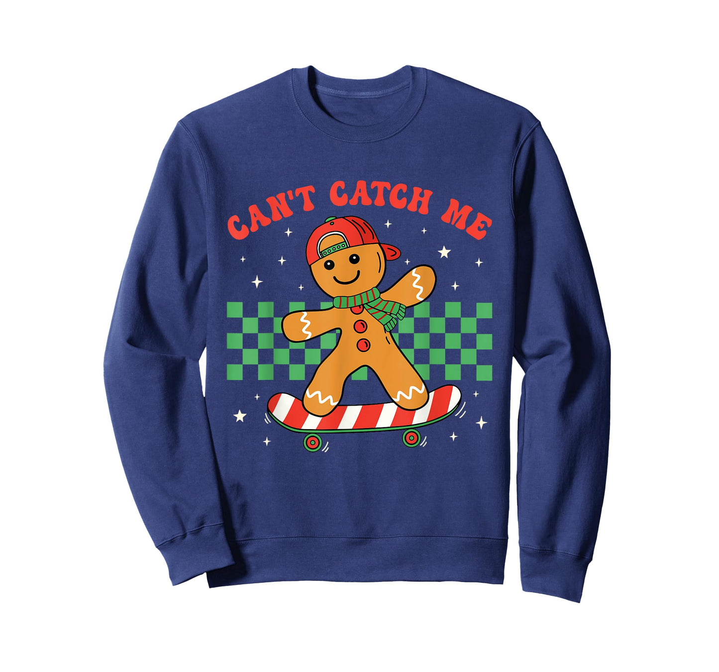 Can't Catch Me Merry Christmas Boy Skateboarding Gingerbread T-Shirt