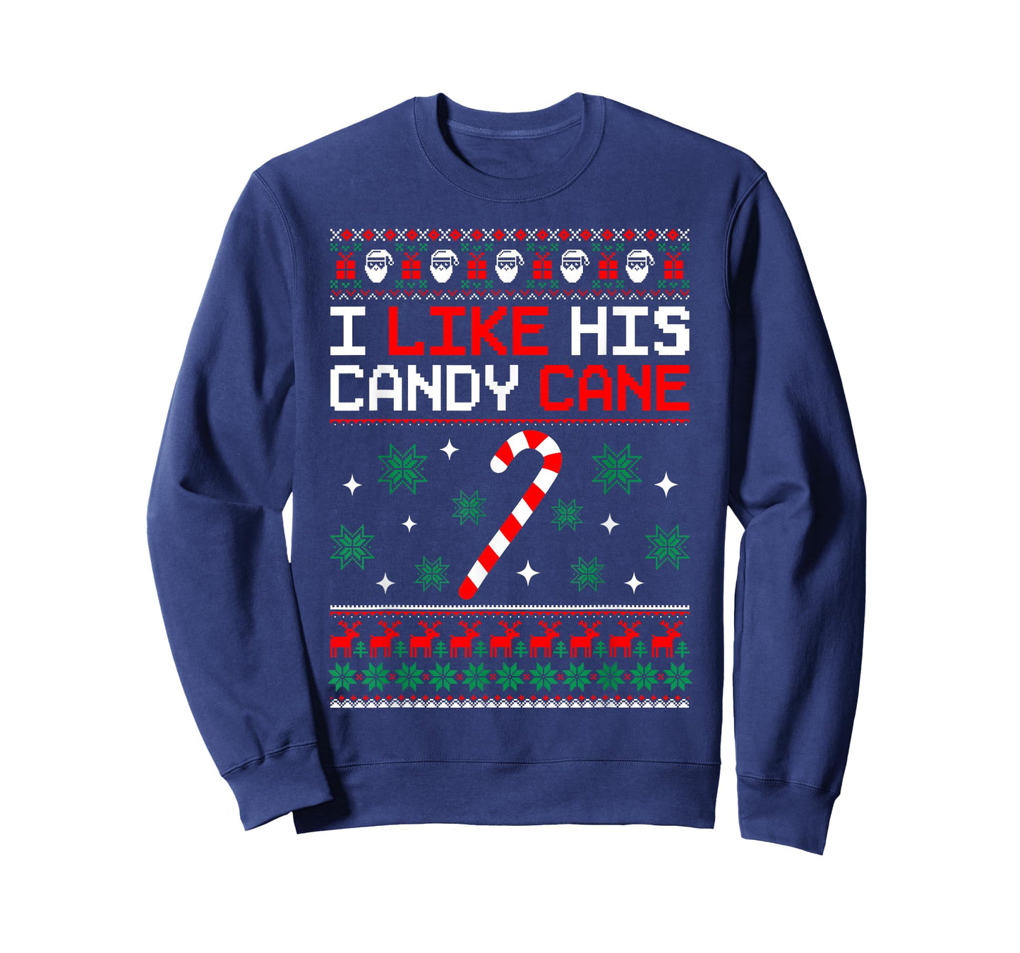 Merry Xmas Funny Couples Christmas Matching I Like His Candy Cane Black Unisex-Adults Small Crew Neck T-Shirt
