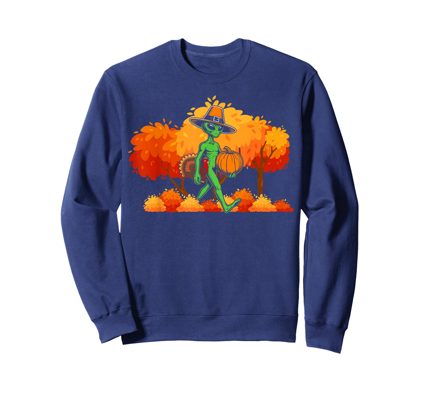 Alien thanksgiving Pilgrim Turkey Pumpkin autumn leaves fall T-Shirt