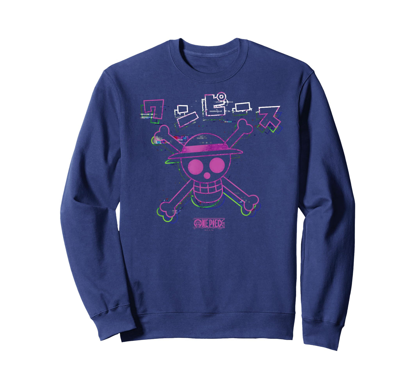 One Piece Anime Colorful Straw Hat Glitch with Kanji T-Shirt