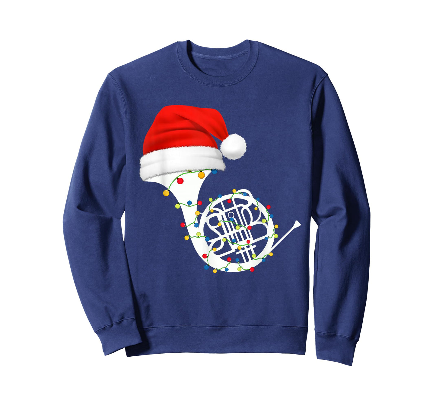 French Horn Christmas Santa Hat Lights Music Lover Xmas T-Shirt