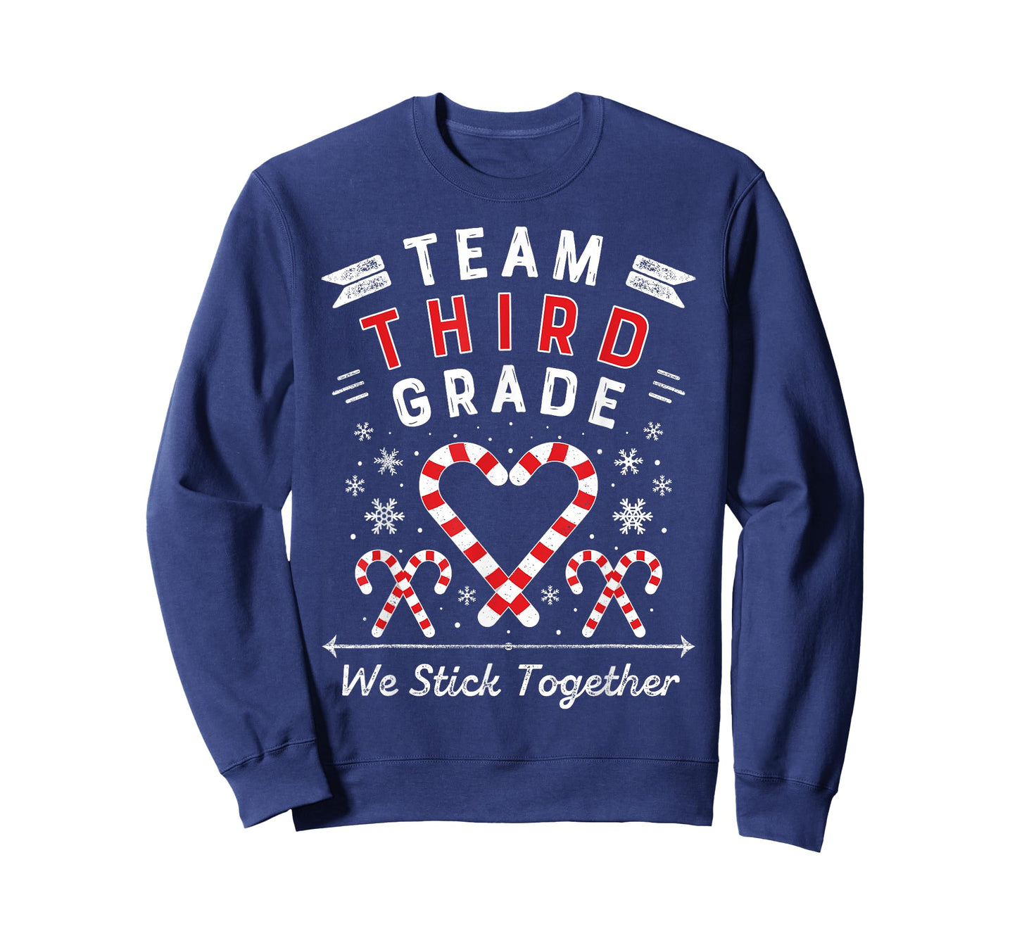 Team Third Grade Christmas Candy Cane Heart Xmas 3rd Teacher T-Shirt for Men Women Kids