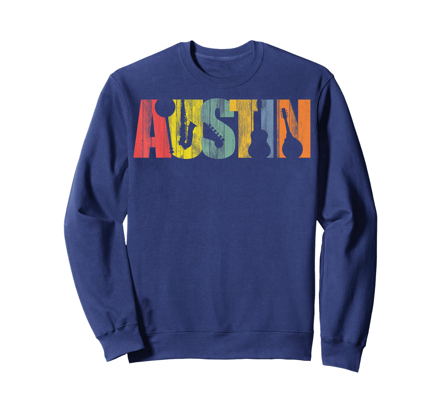Austin Texas Distressed Vintage Musical Instrument Design T-Shirt