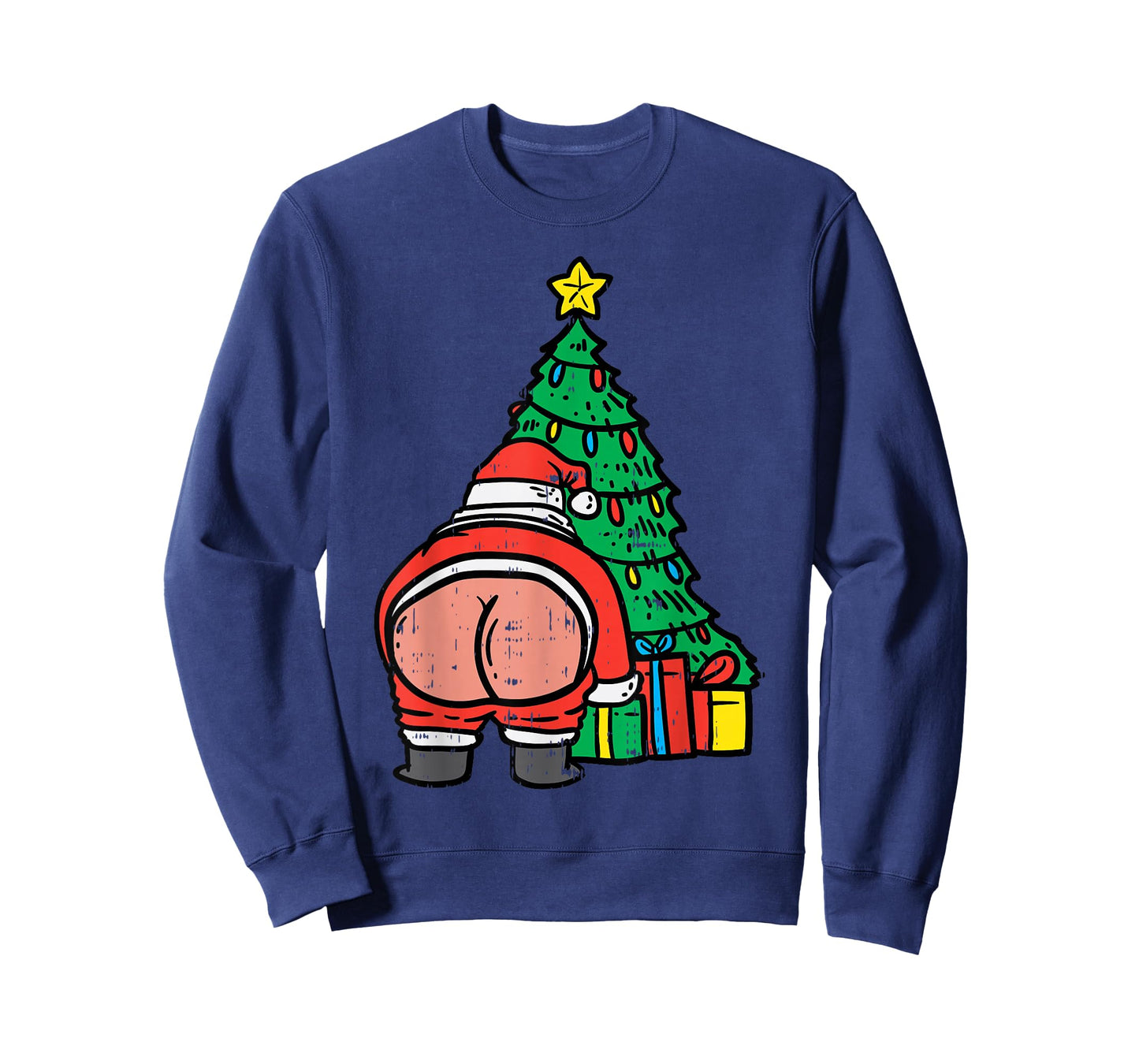 Santa Butt Christmas Tree Presents Funny Xmas Holiday PJ T-Shirt
