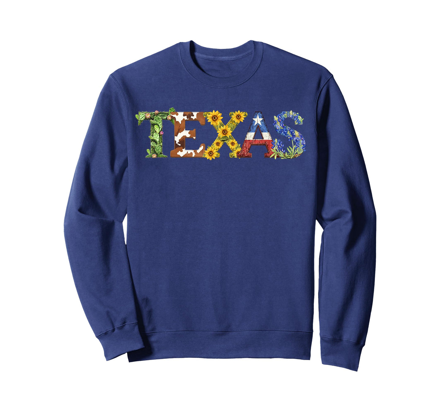Texas-Themed Letters with Cactus, Sunflowers, & Bluebonnets T-Shirt