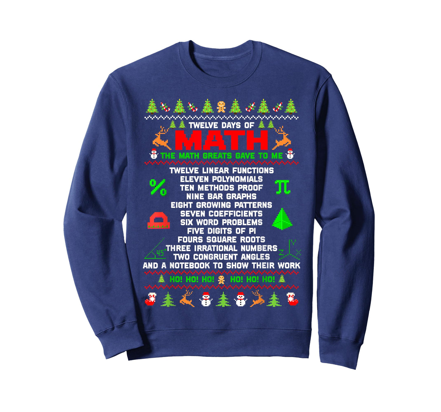 Twelve Days Of Math Teacher Students Ugly Sweater Christmas Men Women Kids T-Shirt