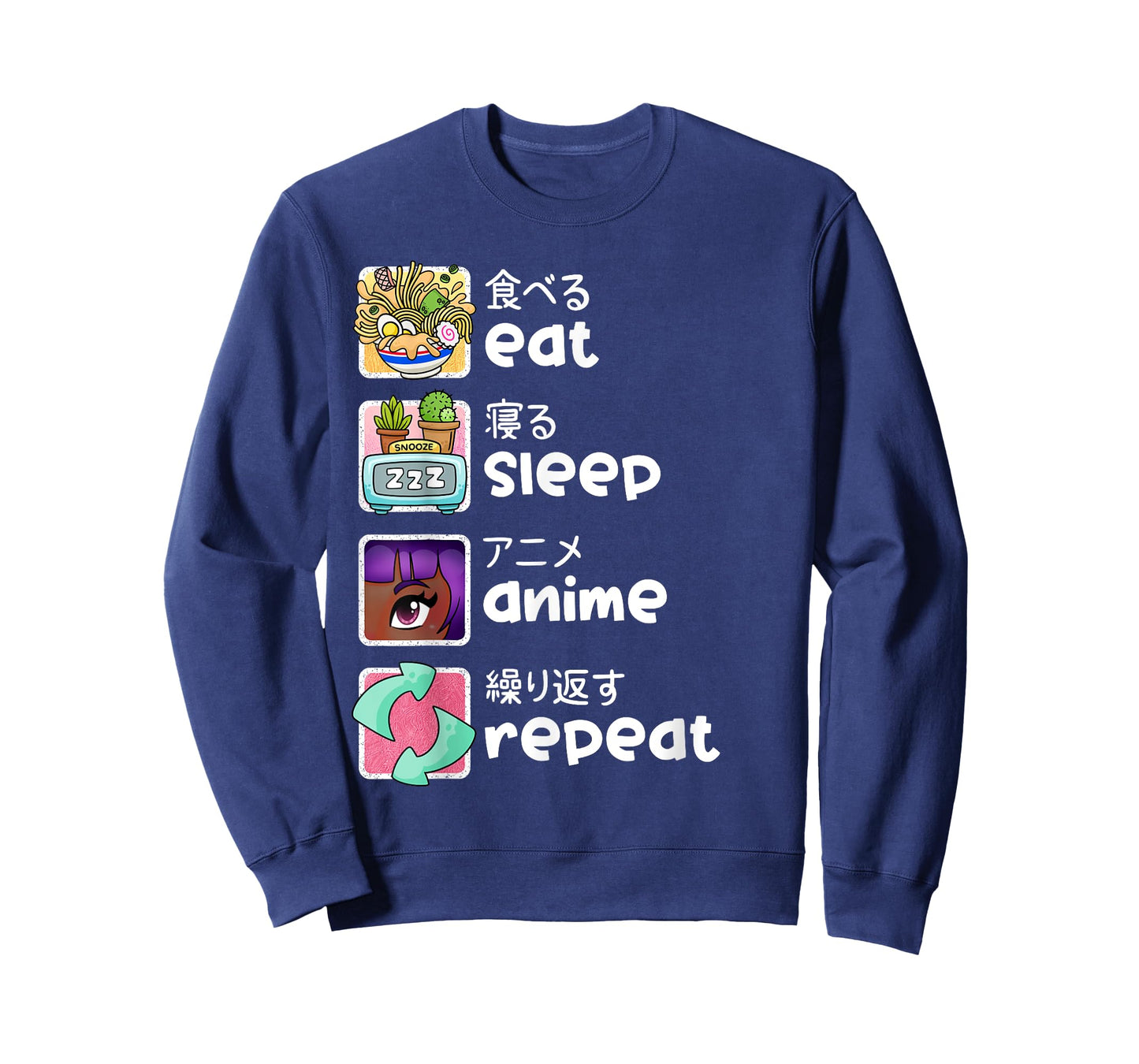Eat Sleep Anime Repeat Kawaii Otaku Manga Japan Fan Kanji T-Shirt