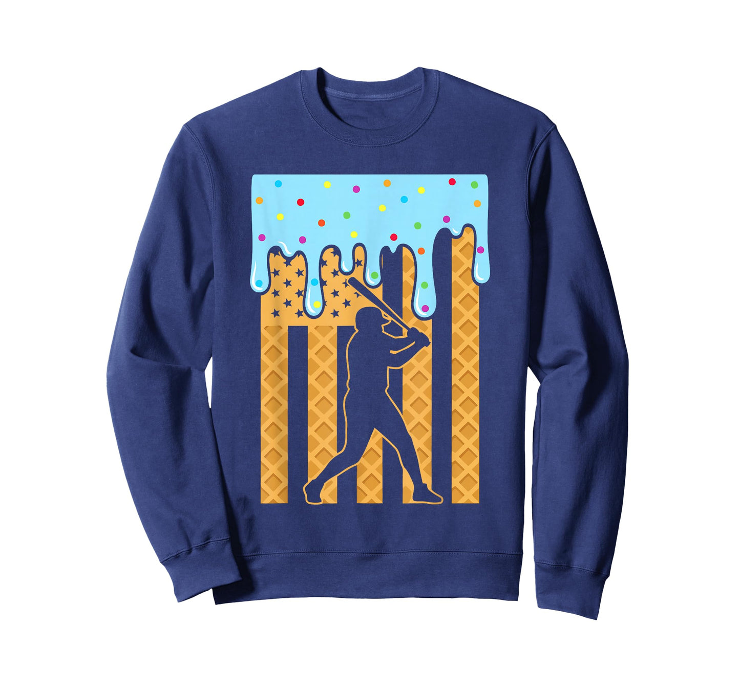 Baseball Drip Dripping Ice Cream Sport Player American Flag T-Shirt