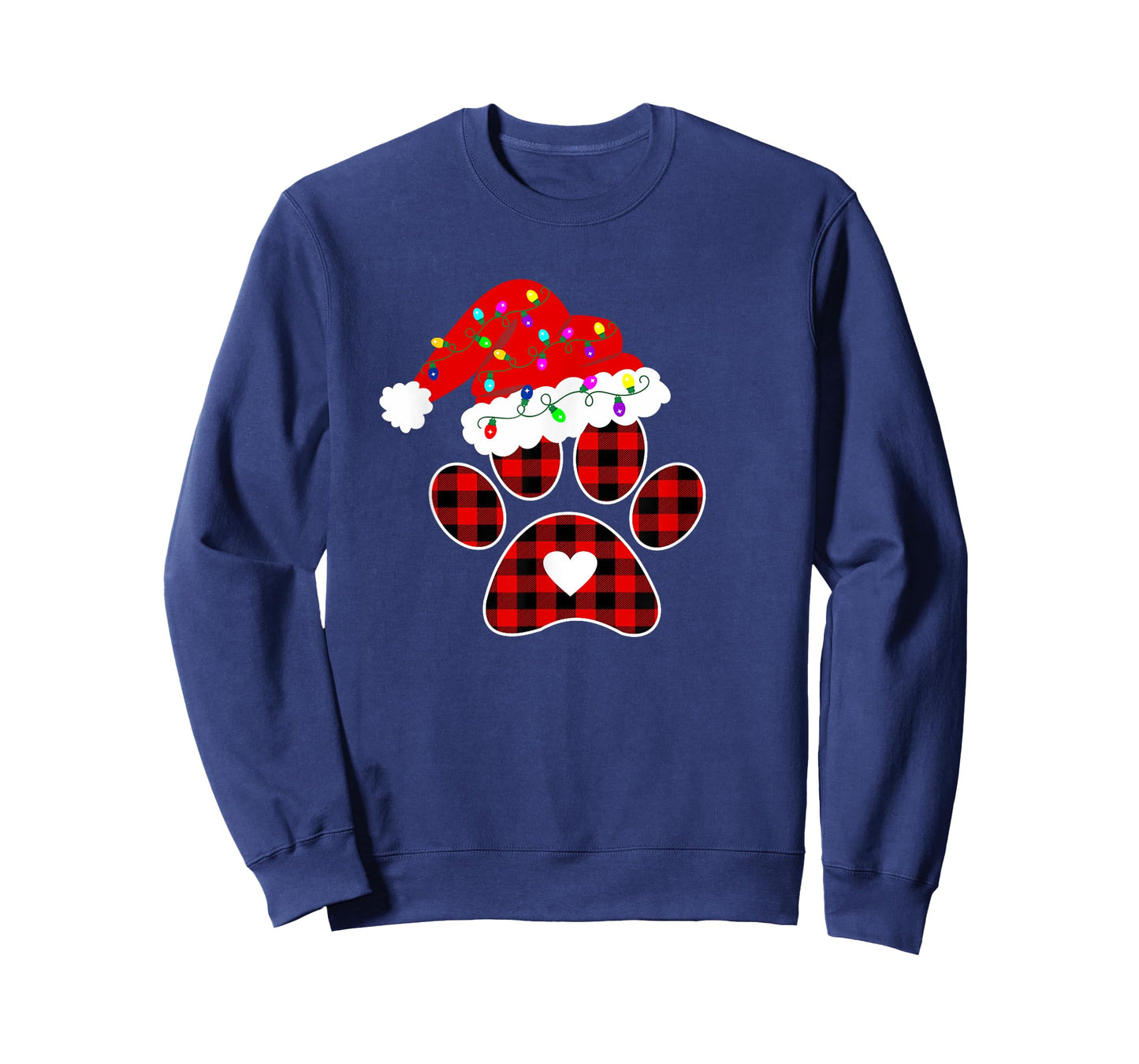 Buffalo Plaid Christmas Paw Dog with Santa hat & Lights Men Women Kids T-Shirt