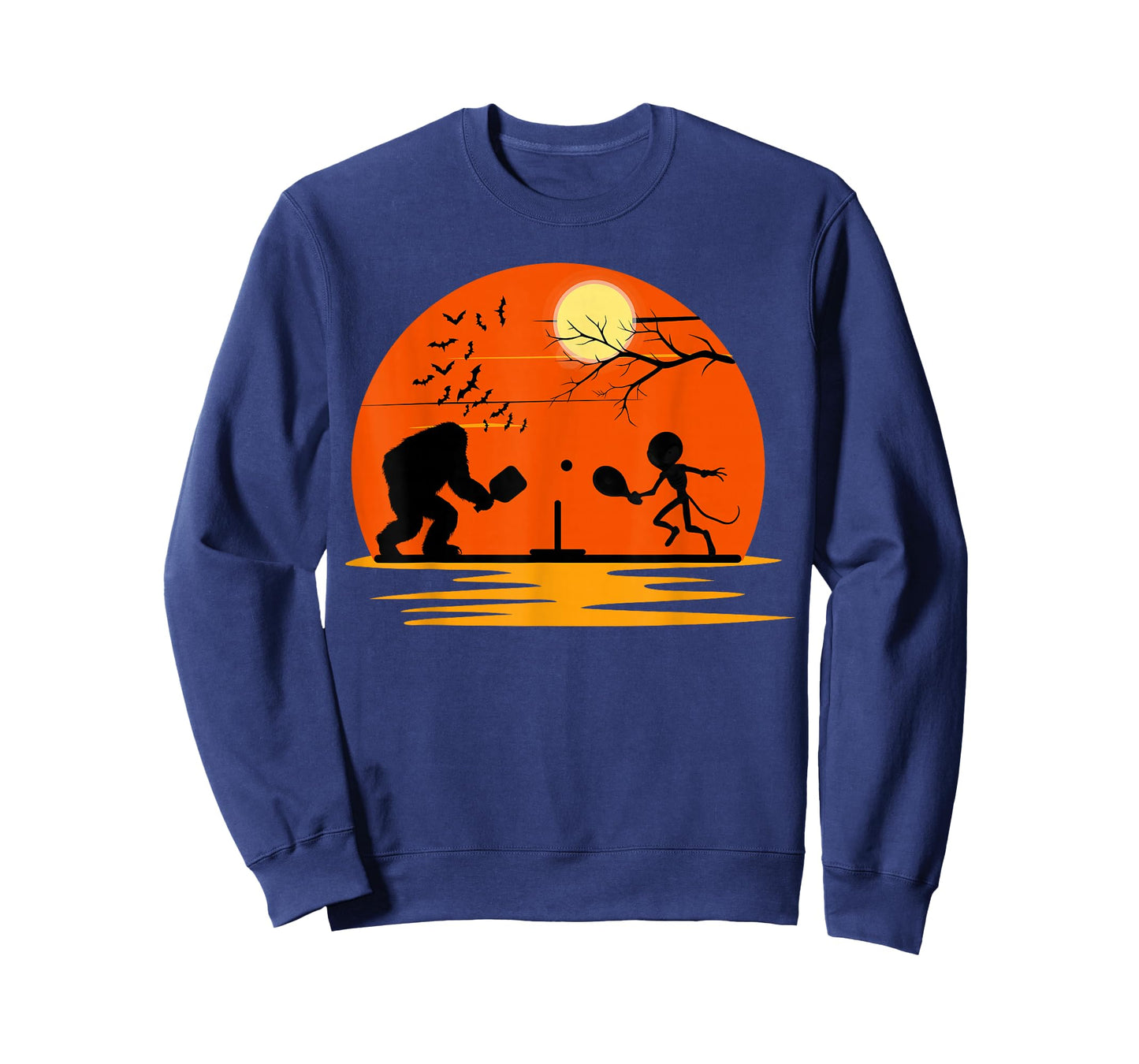 Bigfoot and Alien Playing Pickleball Halloween Sunset T-Shirt